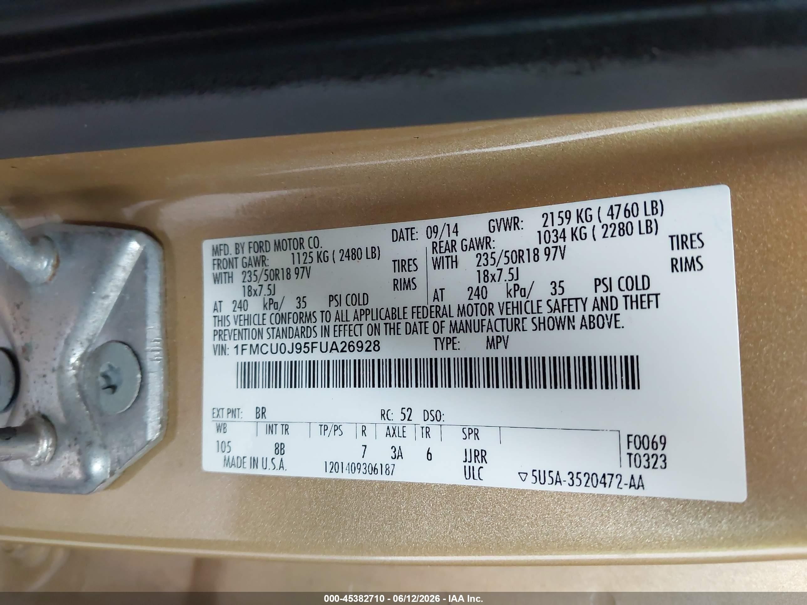 2015 Ford Escape Titanium Gold vin: 1FMCU0J95FUA26928