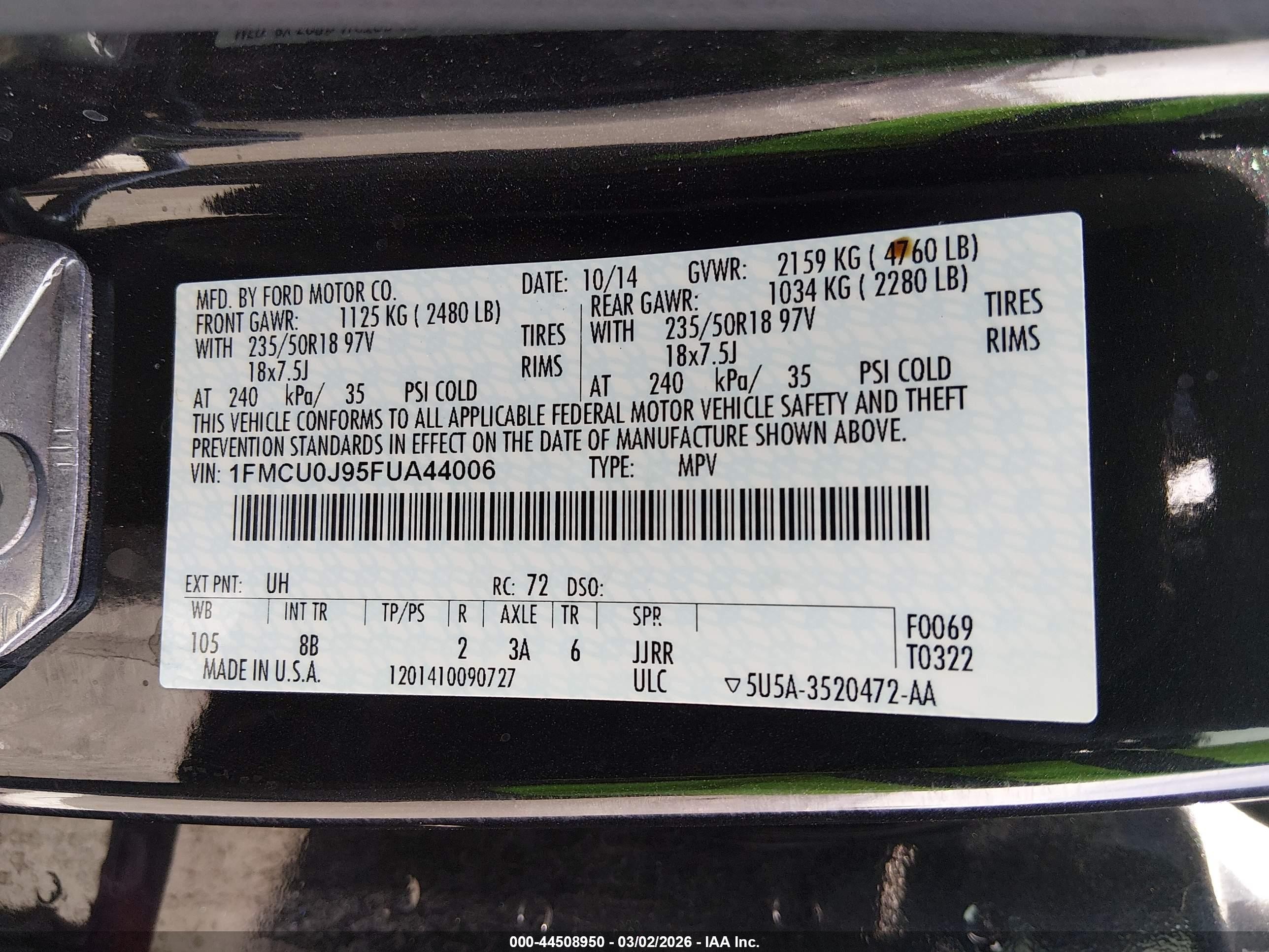 2015 Ford Escape Titanium Black vin: 1FMCU0J95FUA44006