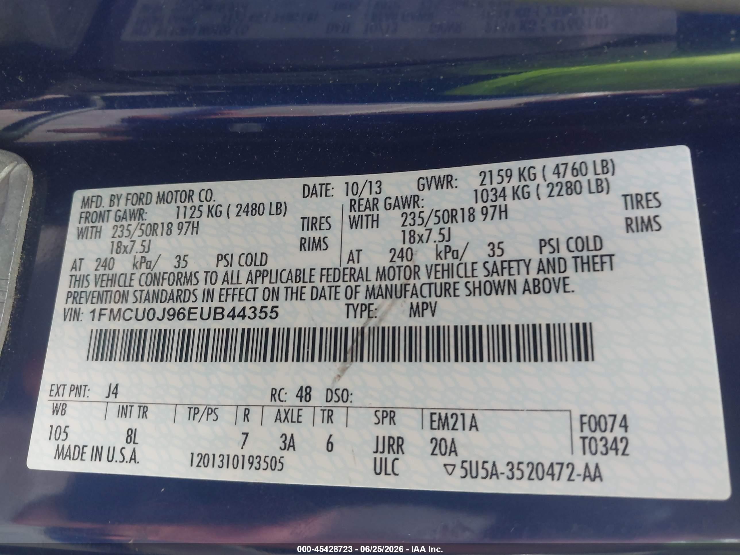 2014 Ford Escape Titanium Синий vin: 1FMCU0J96EUB44355