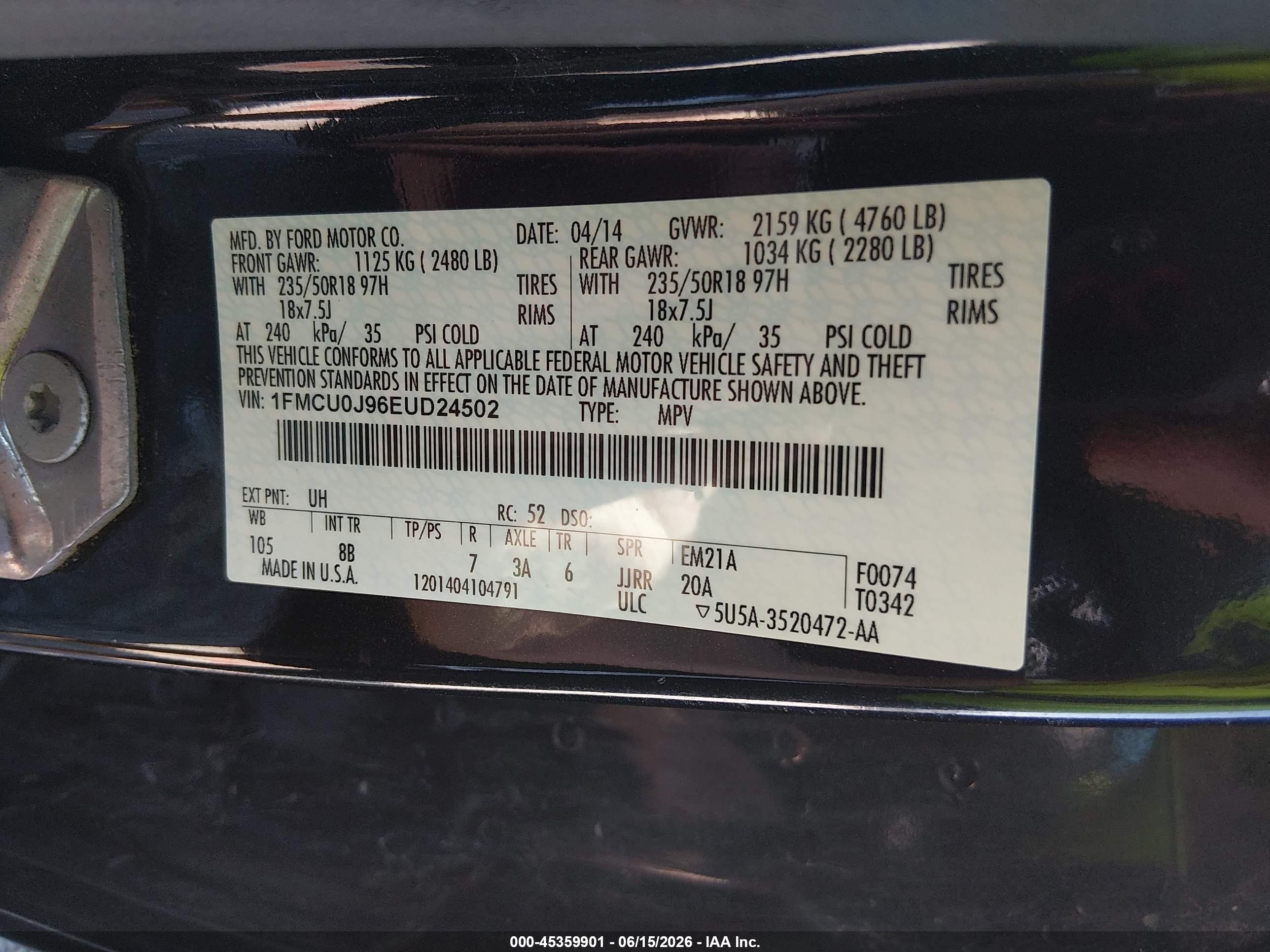 2014 Ford Escape Titanium Black vin: 1FMCU0J96EUD24502
