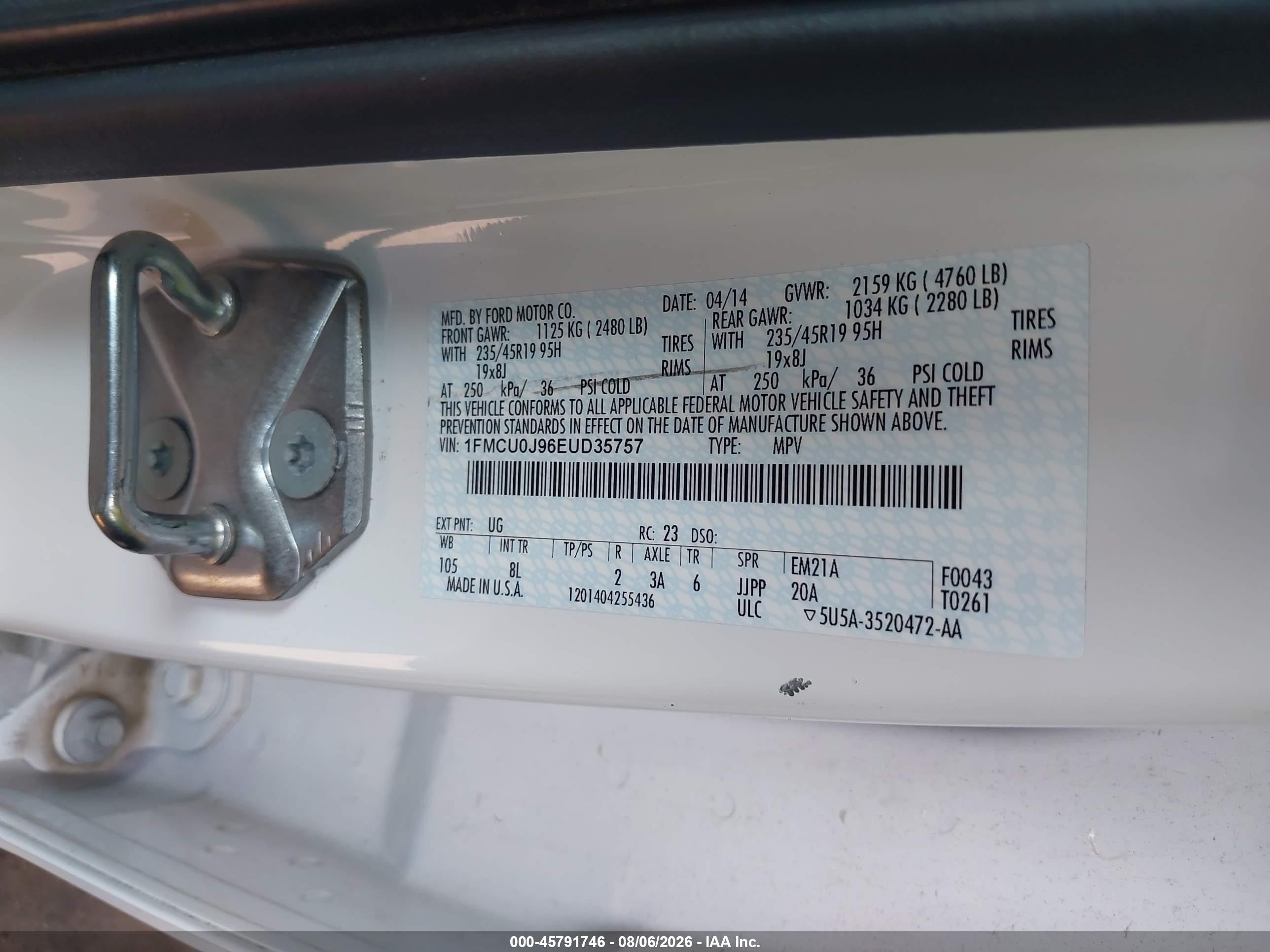 2014 Ford Escape Titanium White vin: 1FMCU0J96EUD35757