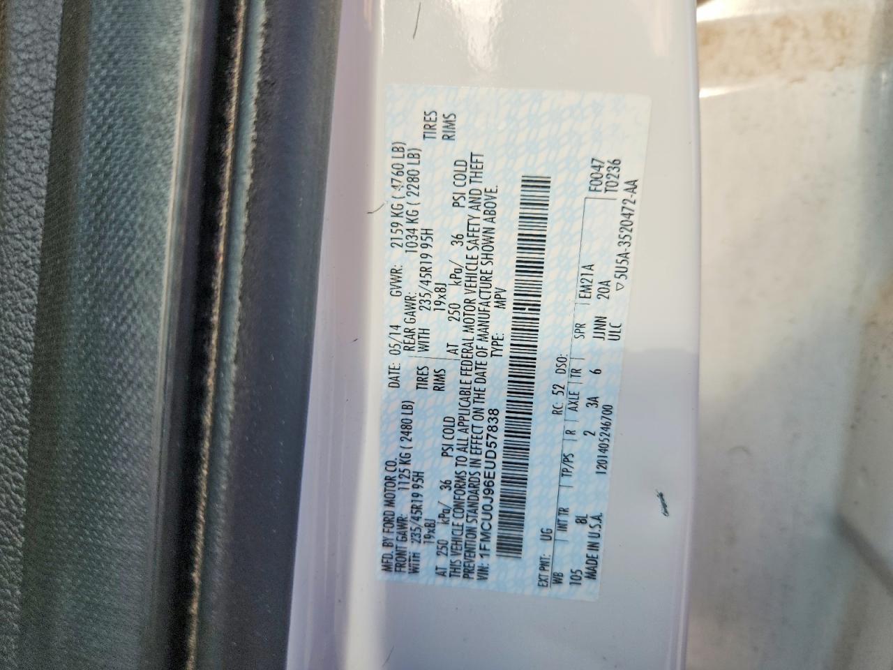 2014 Ford Escape Titanium White vin: 1FMCU0J96EUD57838