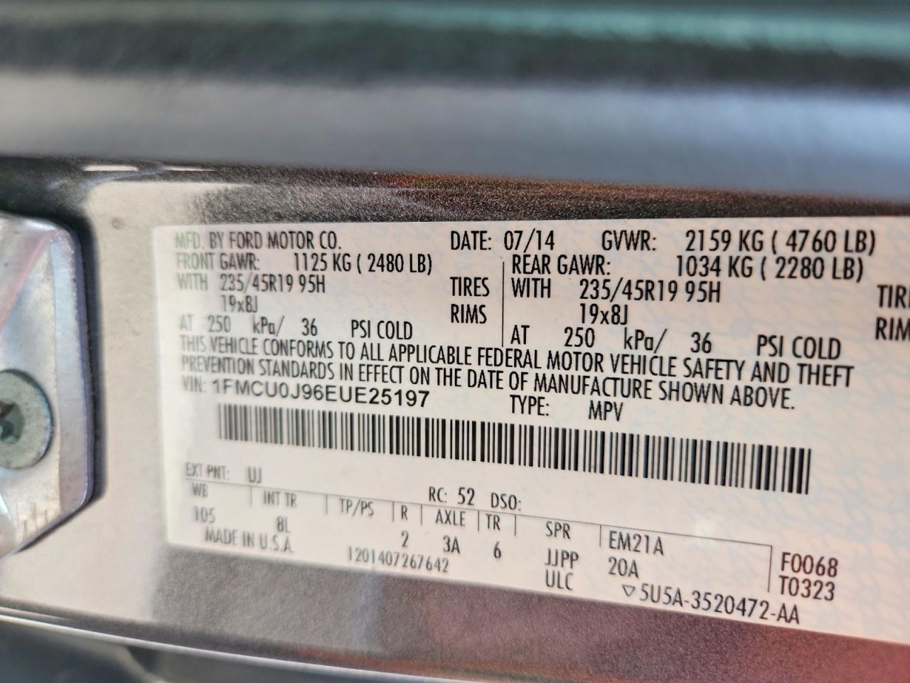 2014 Ford Escape Titanium Gray vin: 1FMCU0J96EUE25197