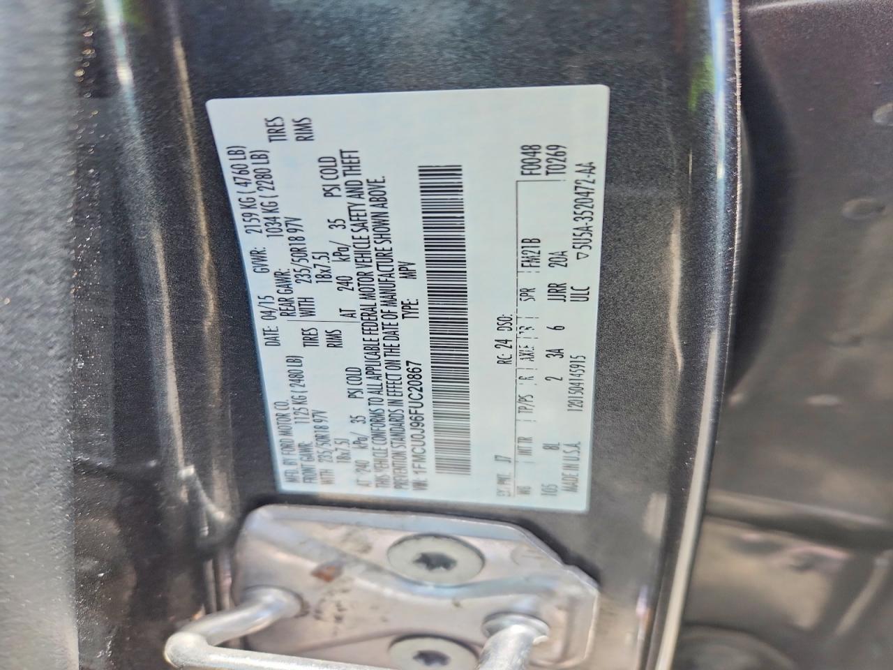 2015 Ford Escape Titanium Gray vin: 1FMCU0J96FUC20867