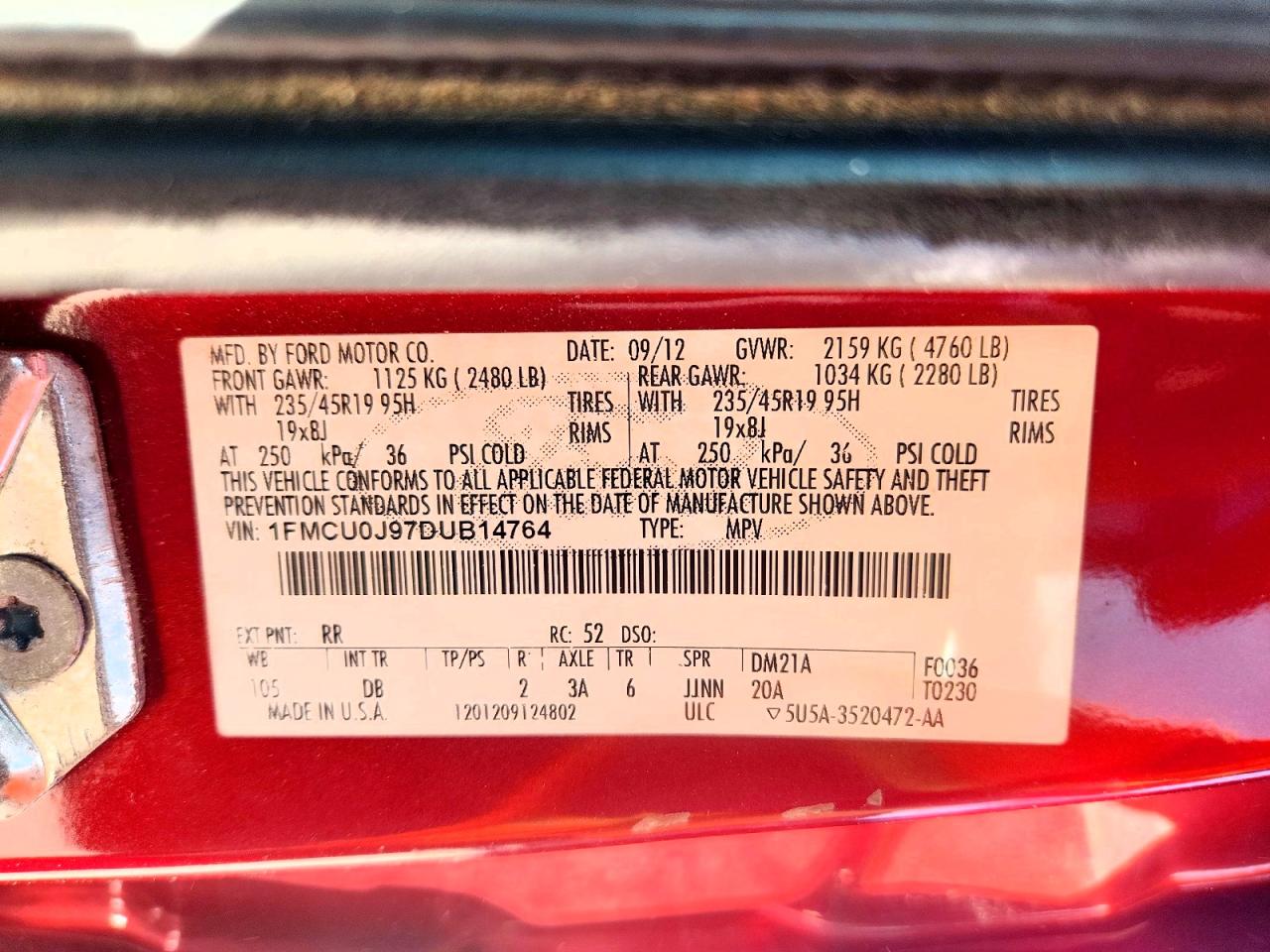 2013 Ford Escape Titanium Red vin: 1FMCU0J97DUB14764