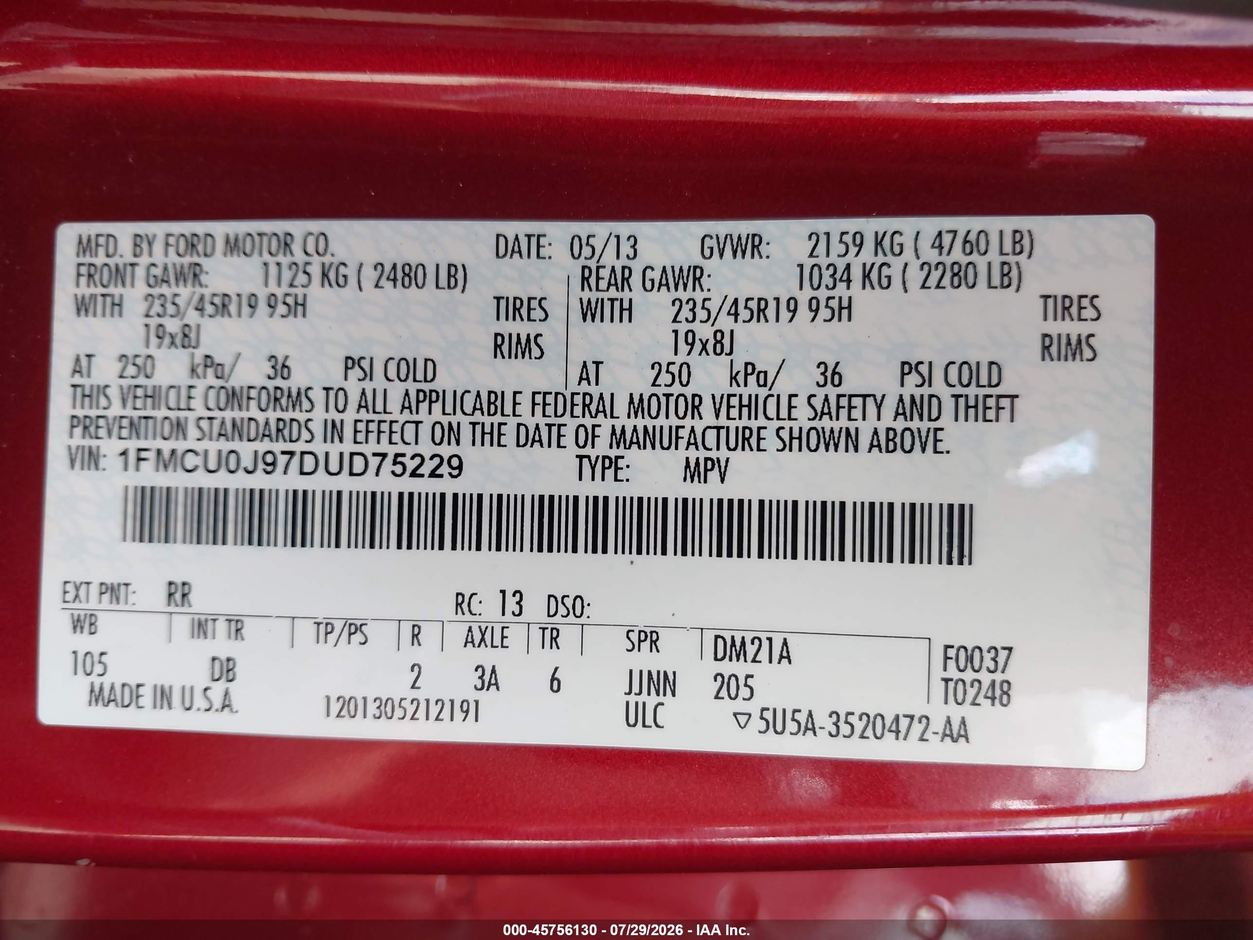 2013 Ford Escape Titanium Красный vin: 1FMCU0J97DUD75229