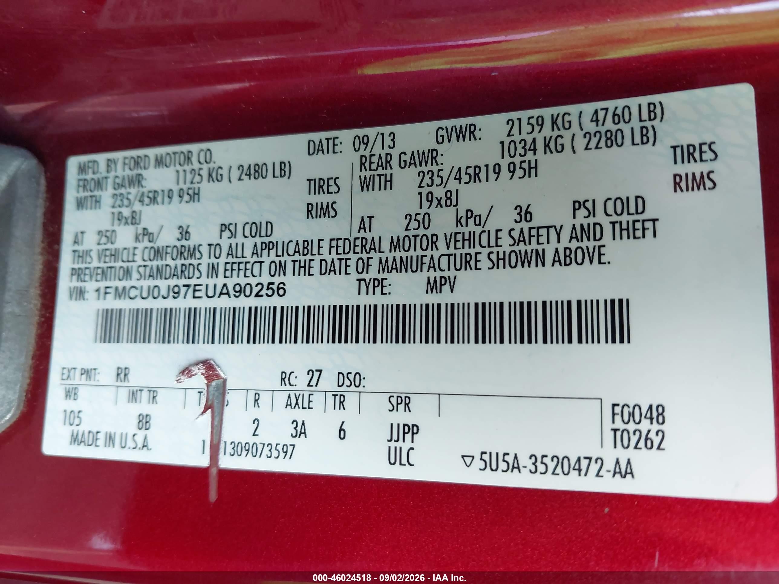 2014 Ford Escape Titanium Red vin: 1FMCU0J97EUA90256
