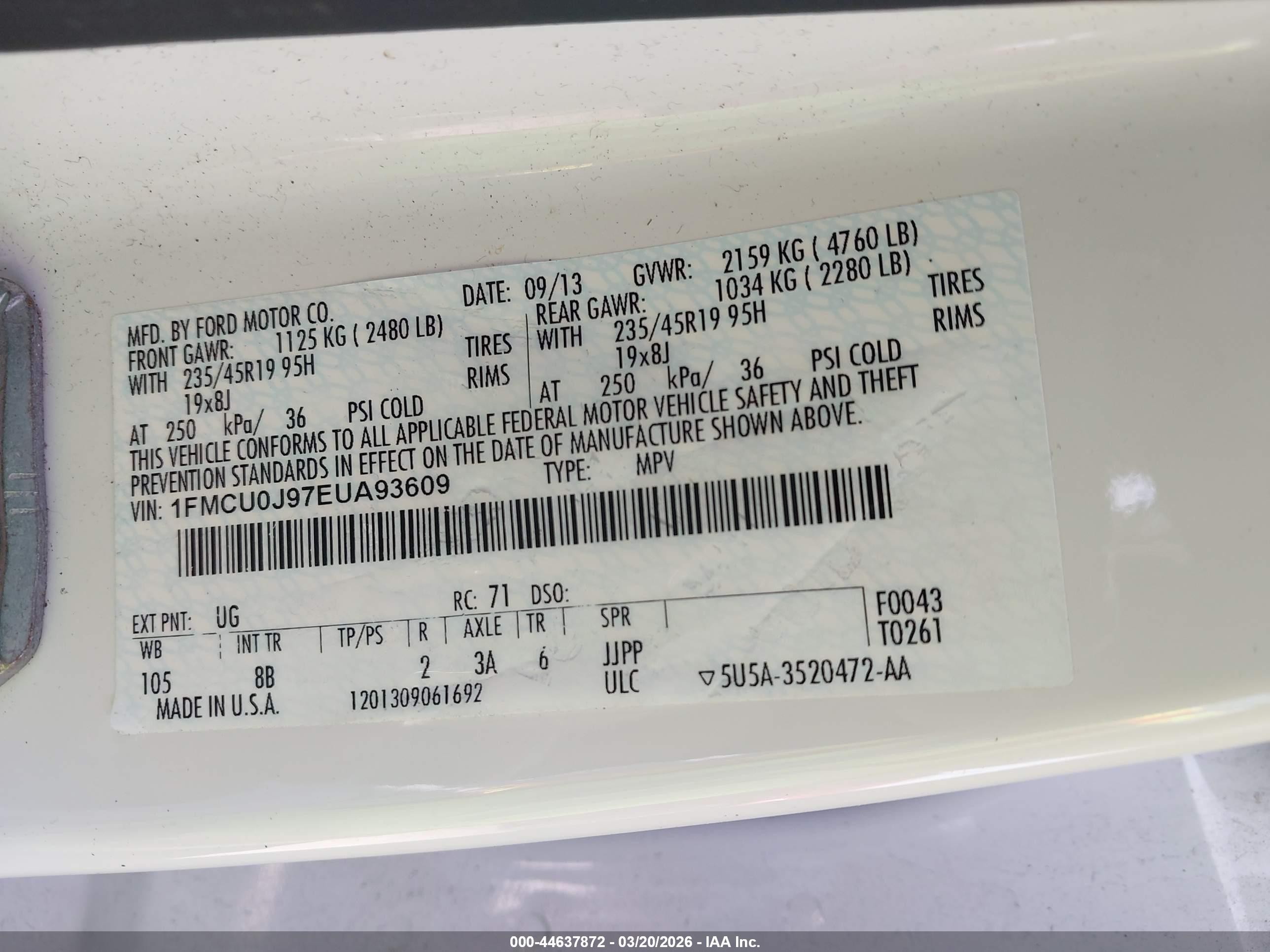 2014 Ford Escape Titanium Белый vin: 1FMCU0J97EUA93609