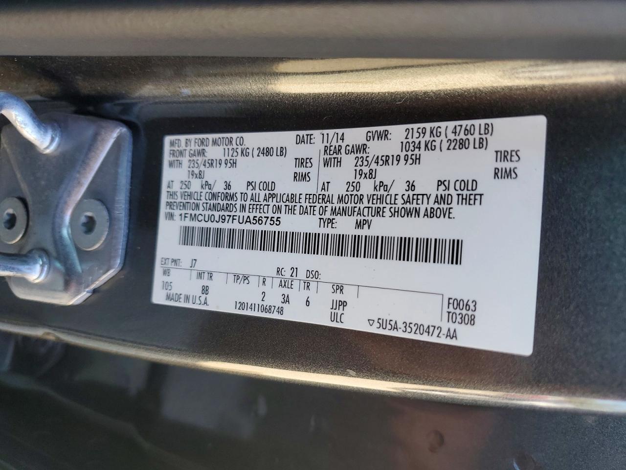 2015 Ford Escape Titanium Gray vin: 1FMCU0J97FUA56755