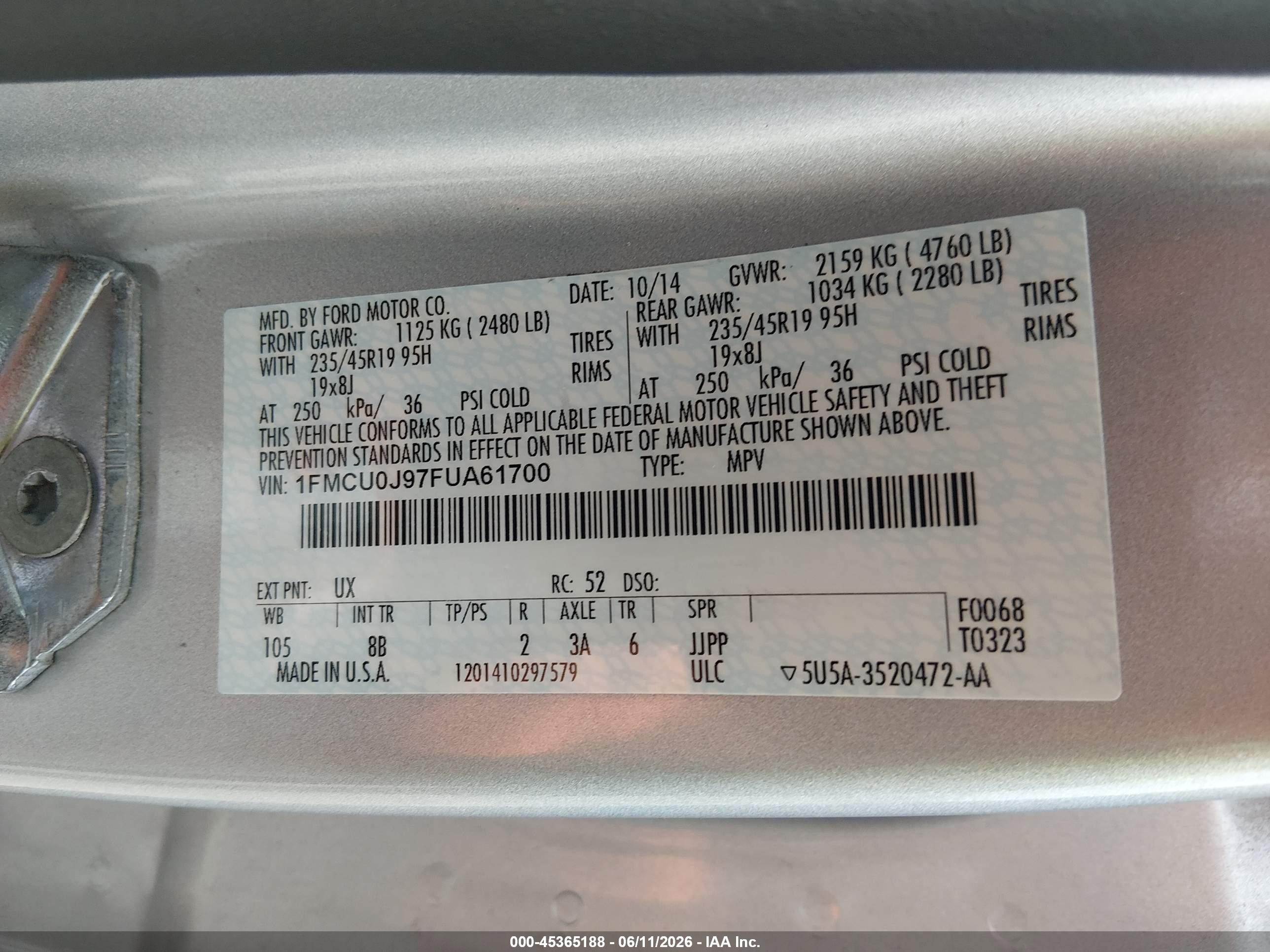 2015 Ford Escape Titanium Серебряный vin: 1FMCU0J97FUA61700