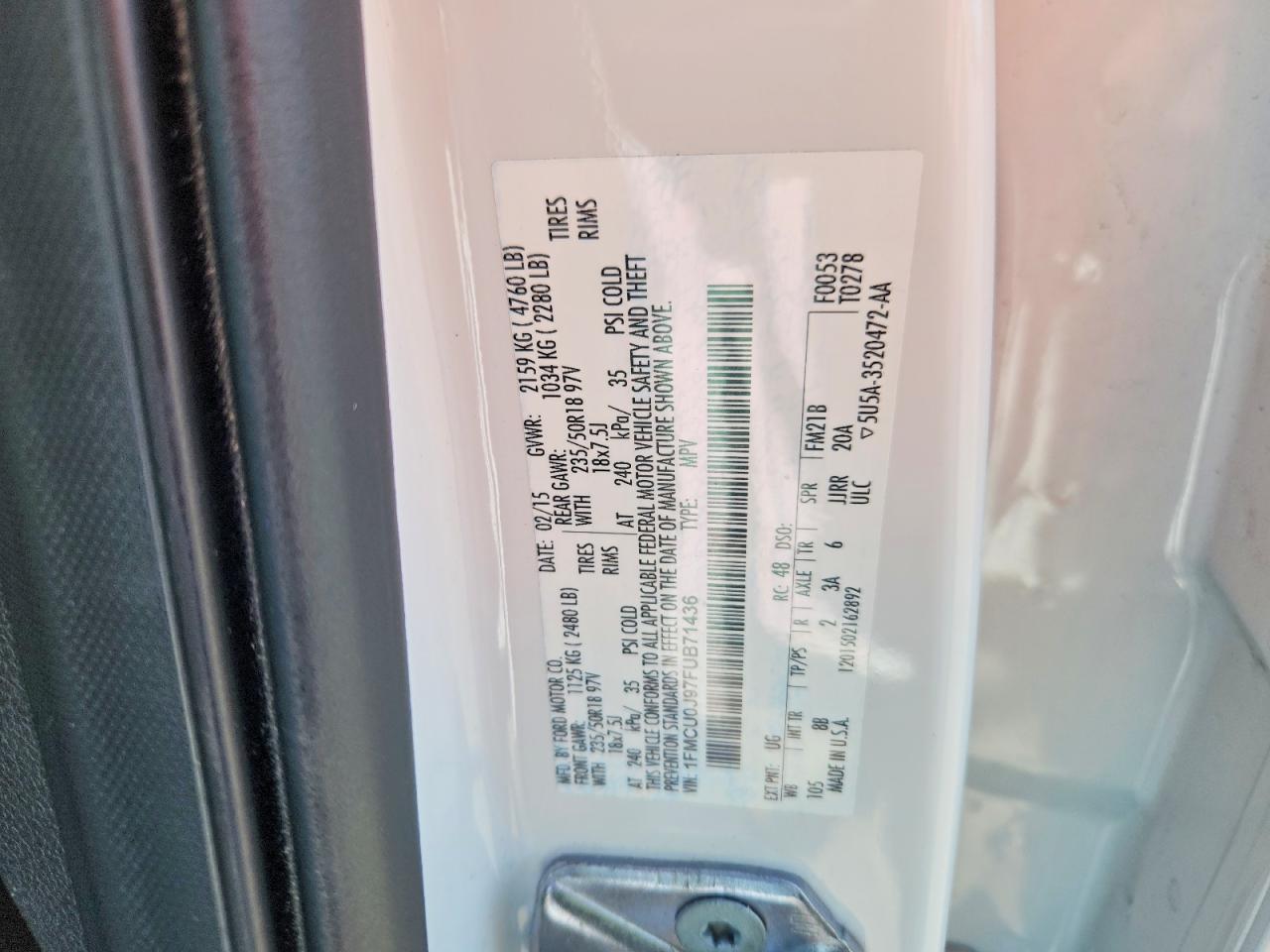 2015 Ford Escape Titanium Белый vin: 1FMCU0J97FUB71436