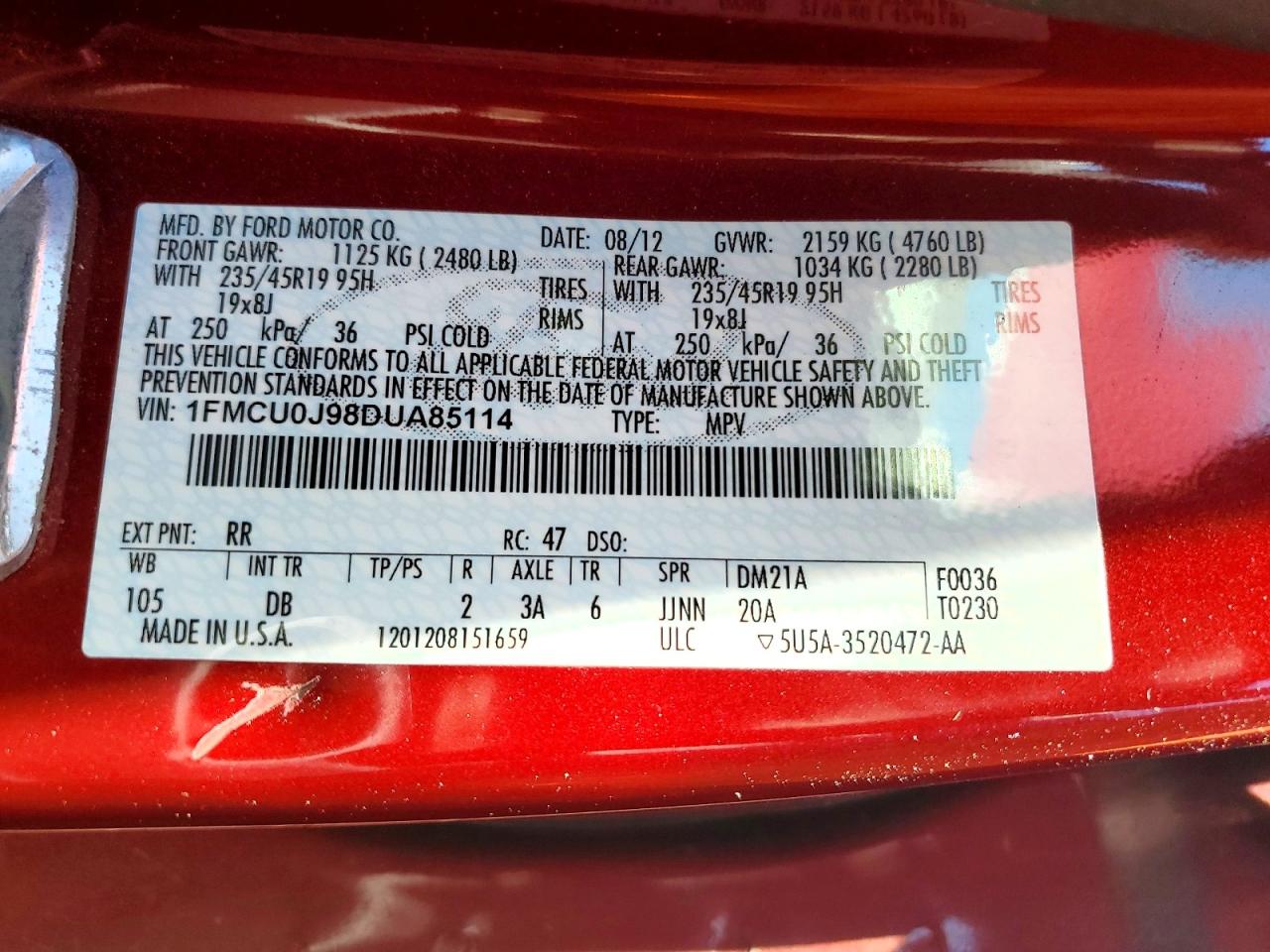 2013 Ford Escape Titanium Red vin: 1FMCU0J98DUA85114