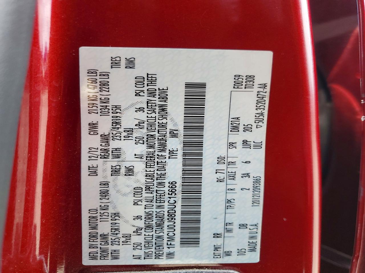 2013 Ford Escape Titanium Red vin: 1FMCU0J98DUC15666
