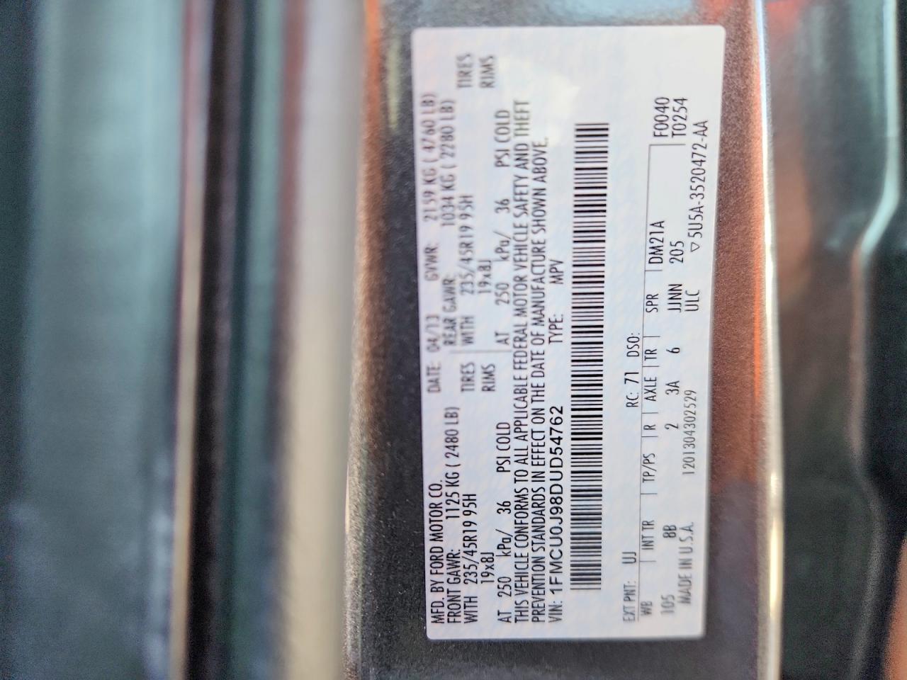 2013 Ford Escape Titanium Серый vin: 1FMCU0J98DUD54762