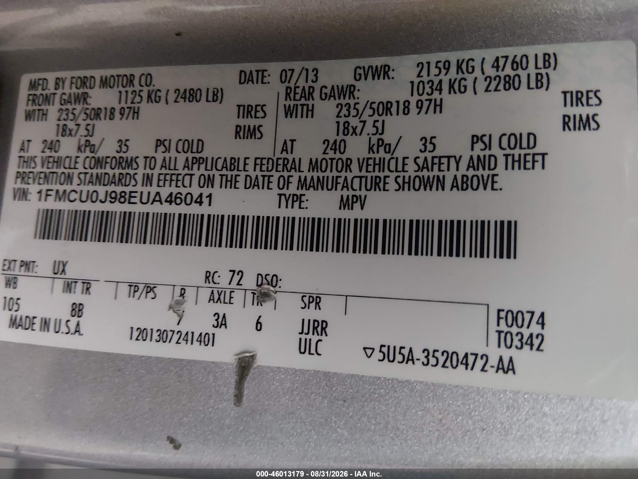 2014 Ford Escape Titanium Silver vin: 1FMCU0J98EUA46041