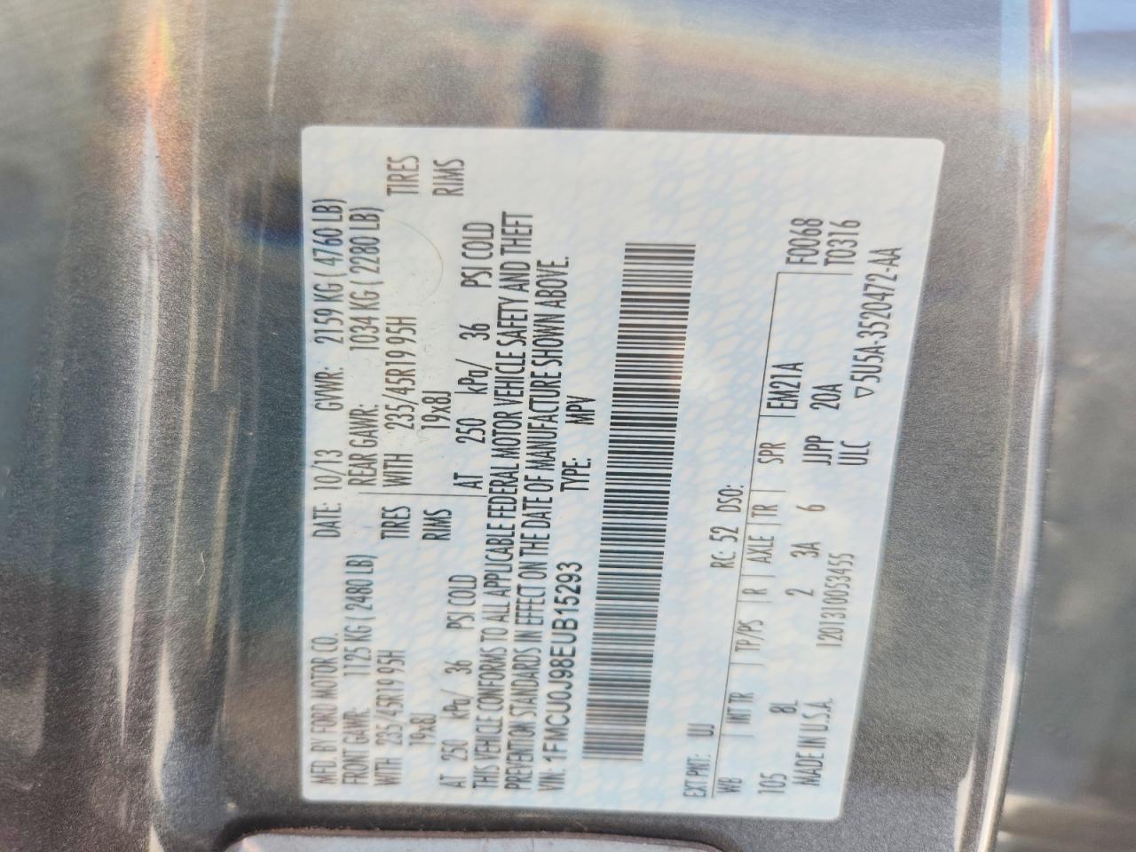 2014 Ford Escape Titanium Серый vin: 1FMCU0J98EUB15293