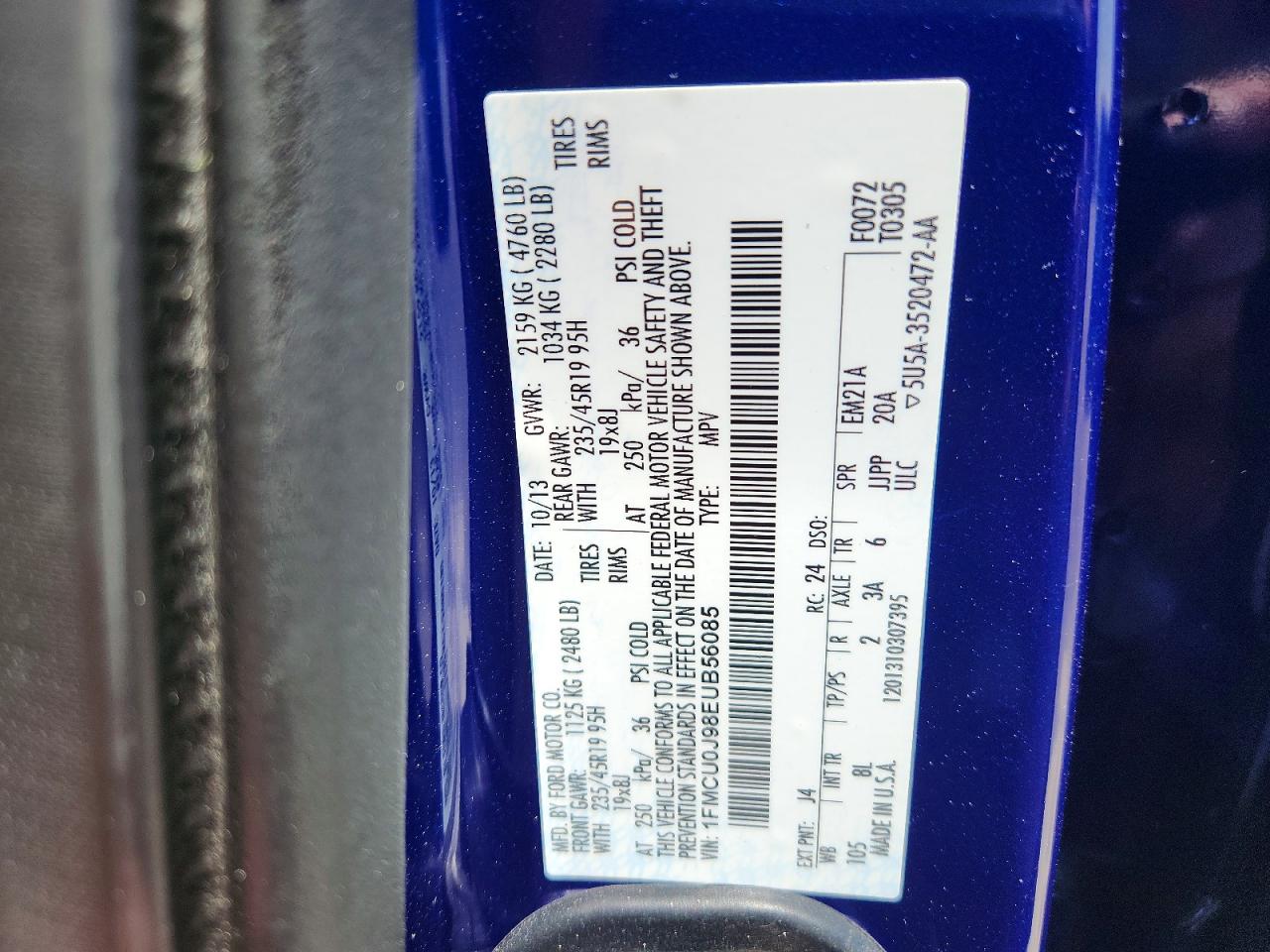 2014 Ford Escape Titanium Blue vin: 1FMCU0J98EUB56085