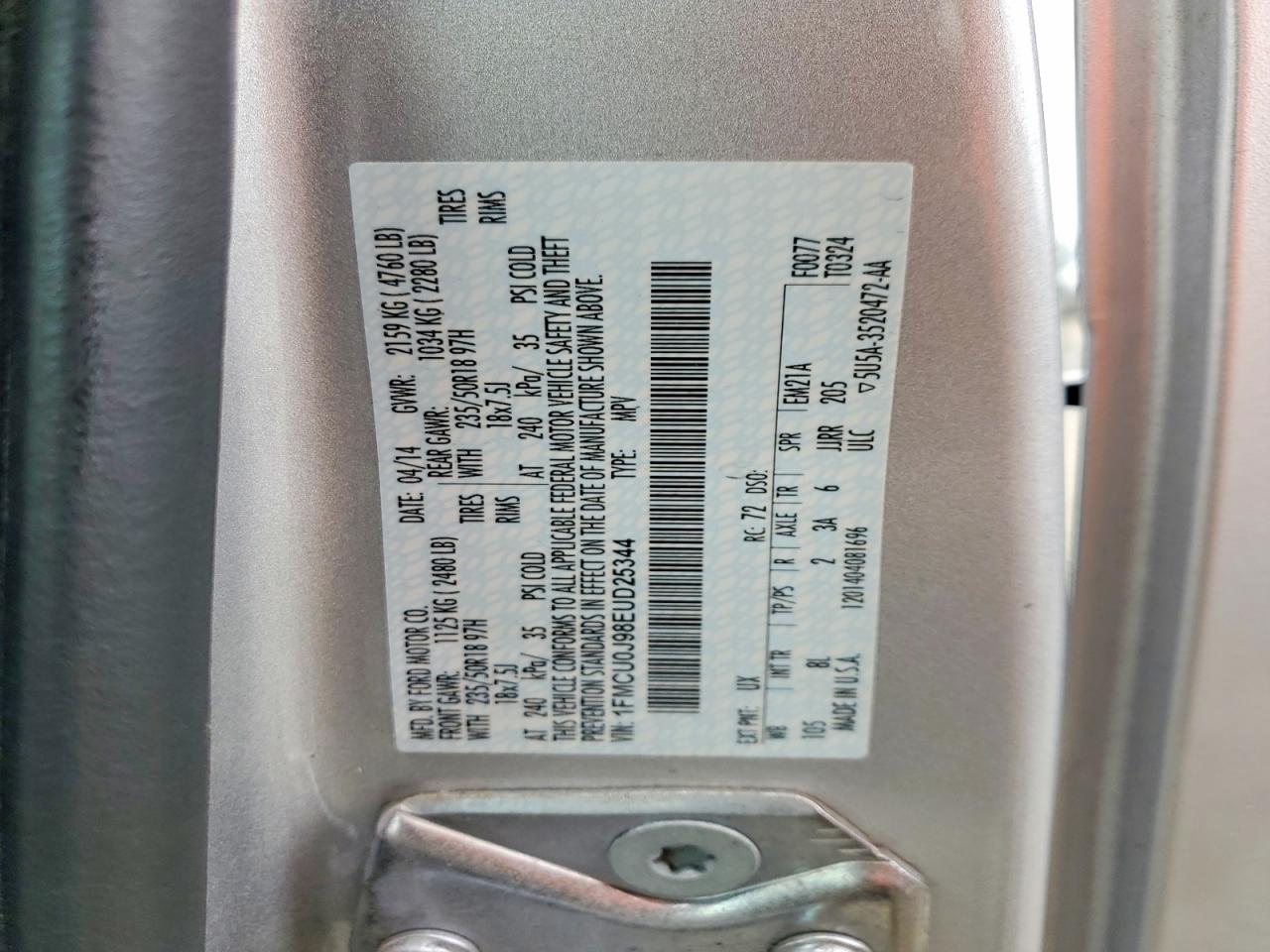 2014 Ford Escape Titanium Silver vin: 1FMCU0J98EUD25344