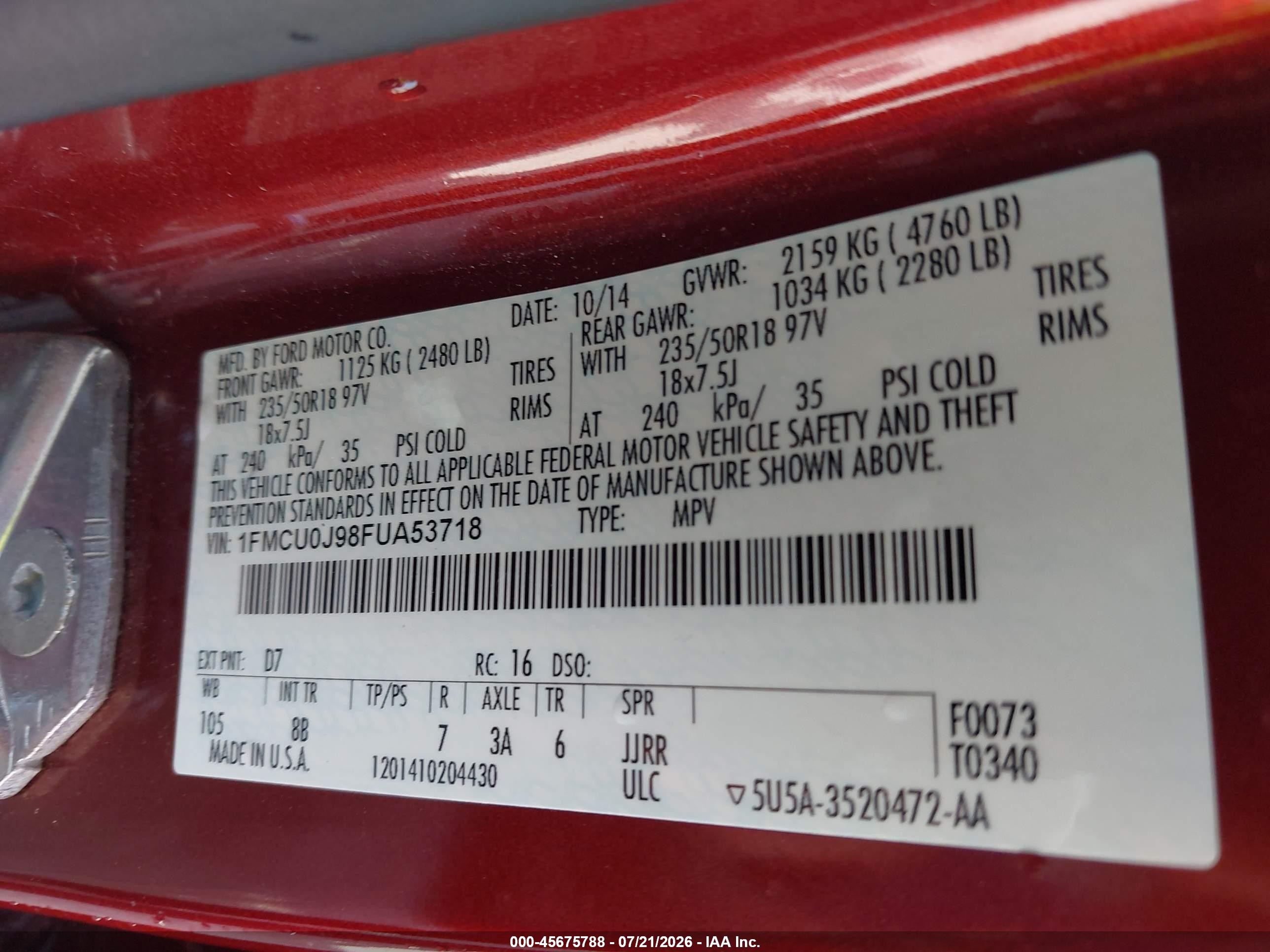 2015 Ford Escape Titanium Оранжевый vin: 1FMCU0J98FUA53718