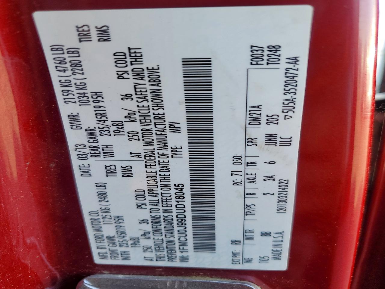 2013 Ford Escape Titanium Red vin: 1FMCU0J99DUD18045