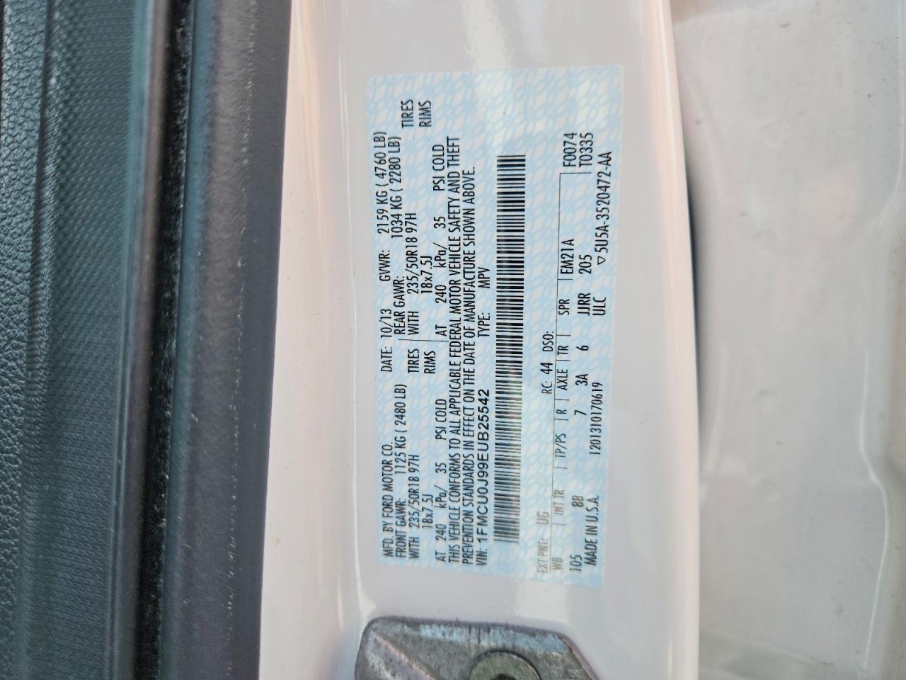 2014 Ford Escape Titanium White vin: 1FMCU0J99EUB25542