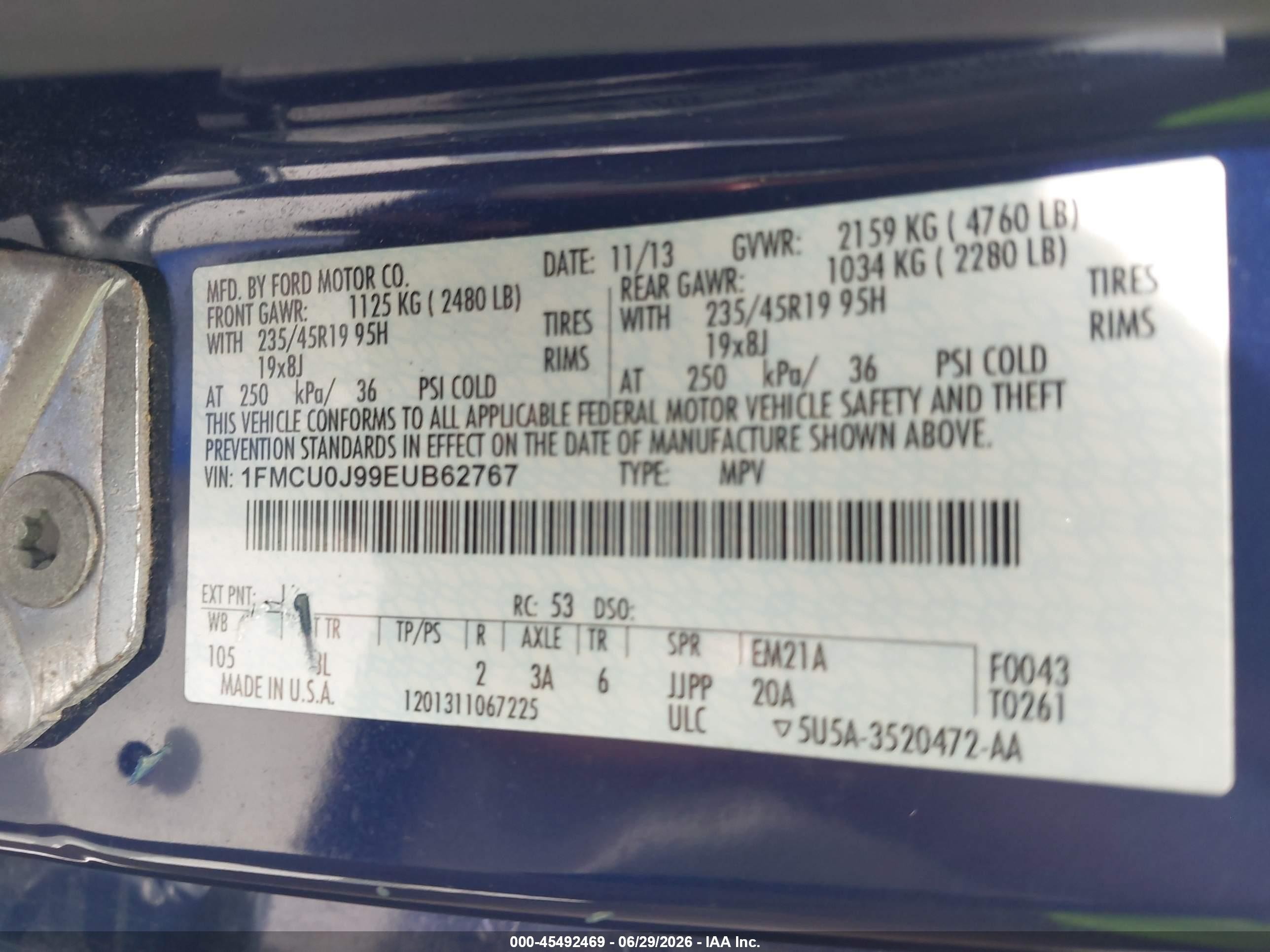 2014 Ford Escape Titanium Blue vin: 1FMCU0J99EUB62767