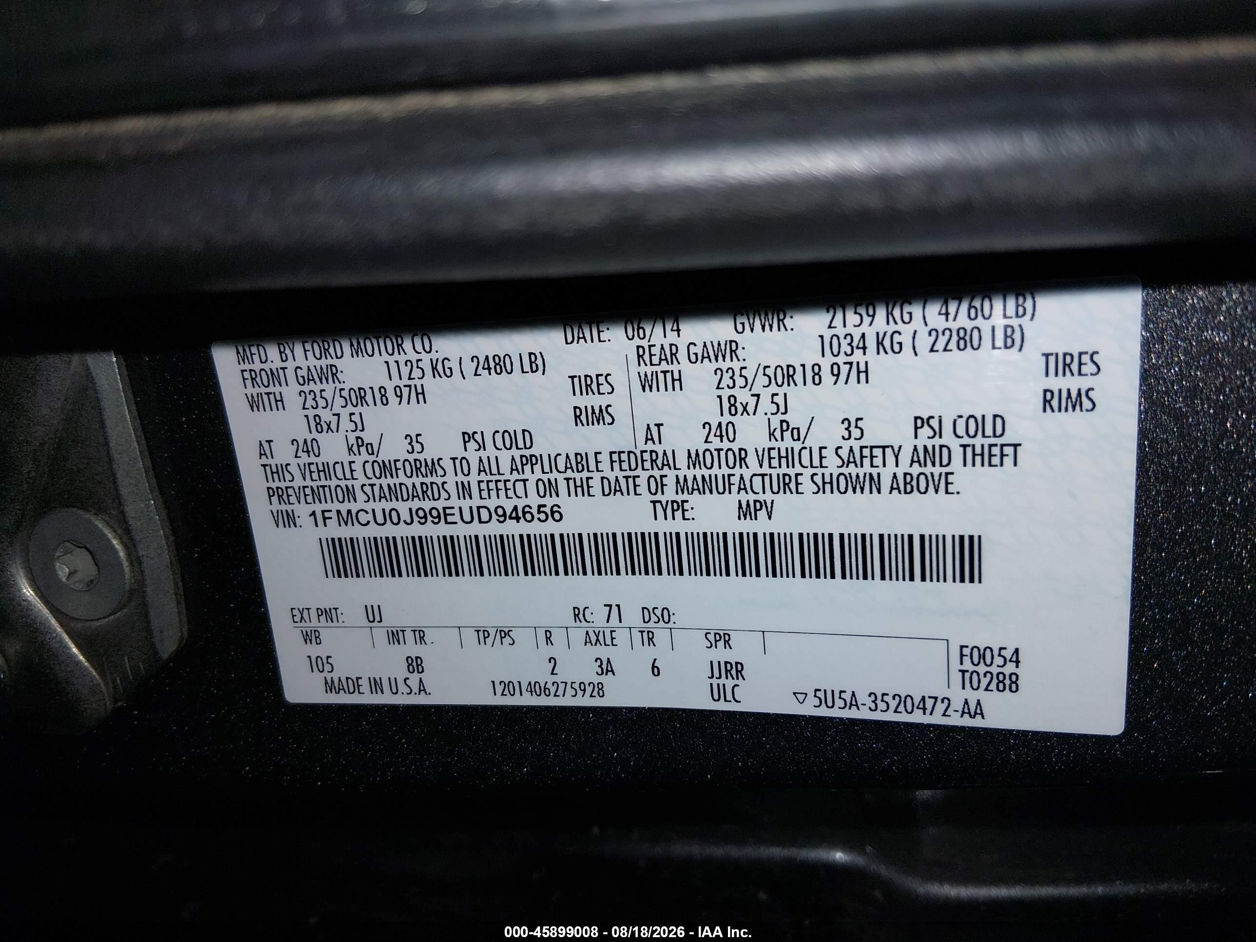 2014 Ford Escape Titanium Gray vin: 1FMCU0J99EUD94656