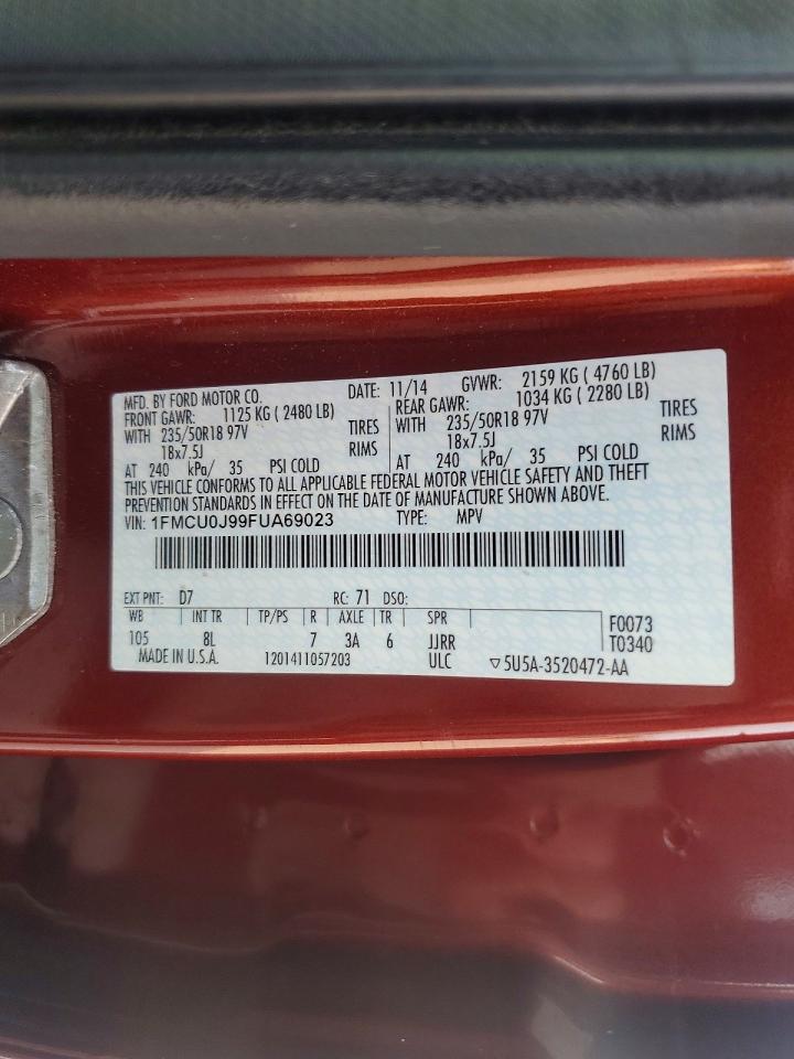 2015 Ford Escape Titanium Burgundy vin: 1FMCU0J99FUA69023