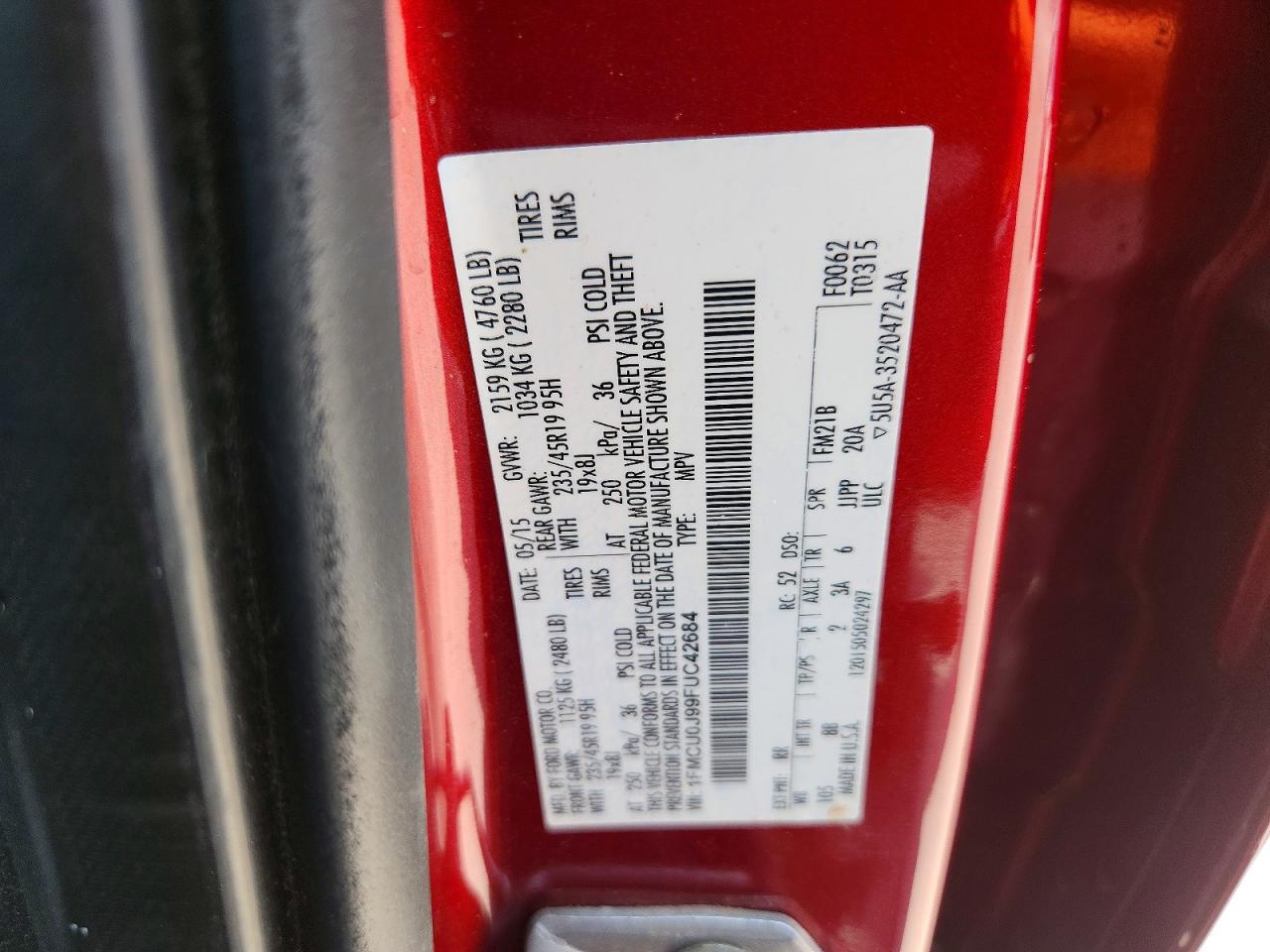 2015 Ford Escape Titanium Red vin: 1FMCU0J99FUC42684