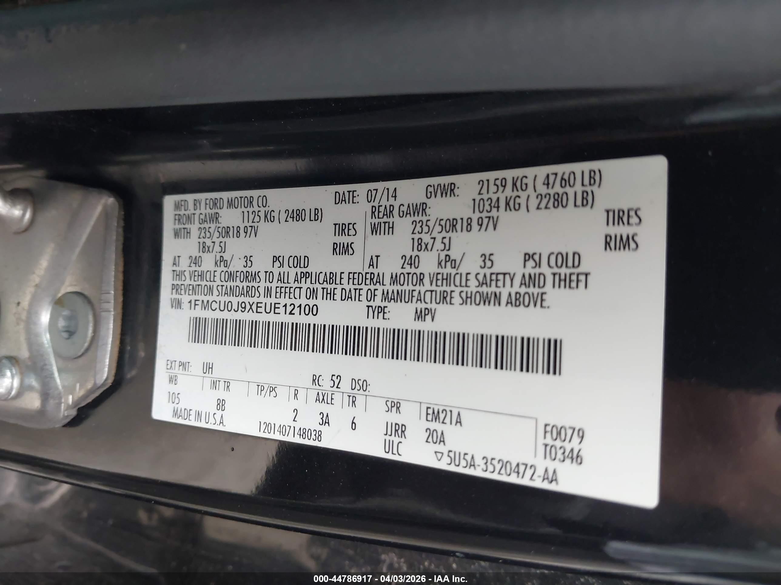 2014 Ford Escape Titanium Black vin: 1FMCU0J9XEUE12100