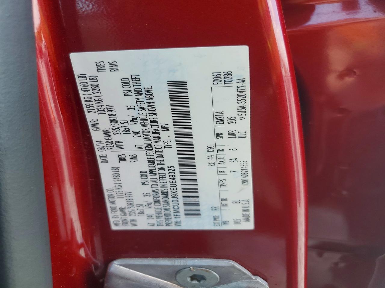 2014 Ford Escape Titanium Red vin: 1FMCU0J9XEUE49325