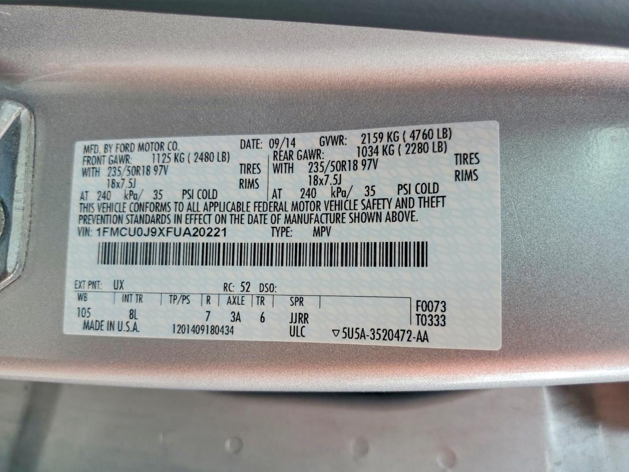 2015 Ford Escape Titanium Silver vin: 1FMCU0J9XFUA20221