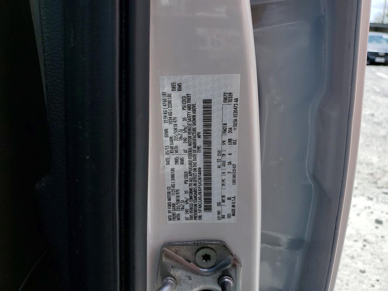 2015 Ford Escape Titanium Белый vin: 1FMCU0J9XFUC61499