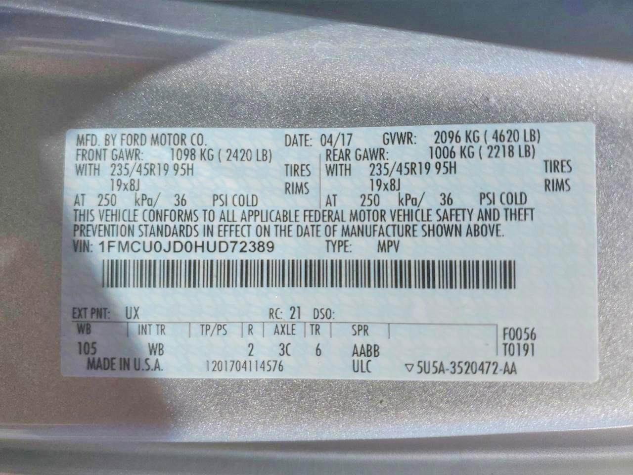 2017 Ford Escape Titanium Серебряный vin: 1FMCU0JD0HUD72389