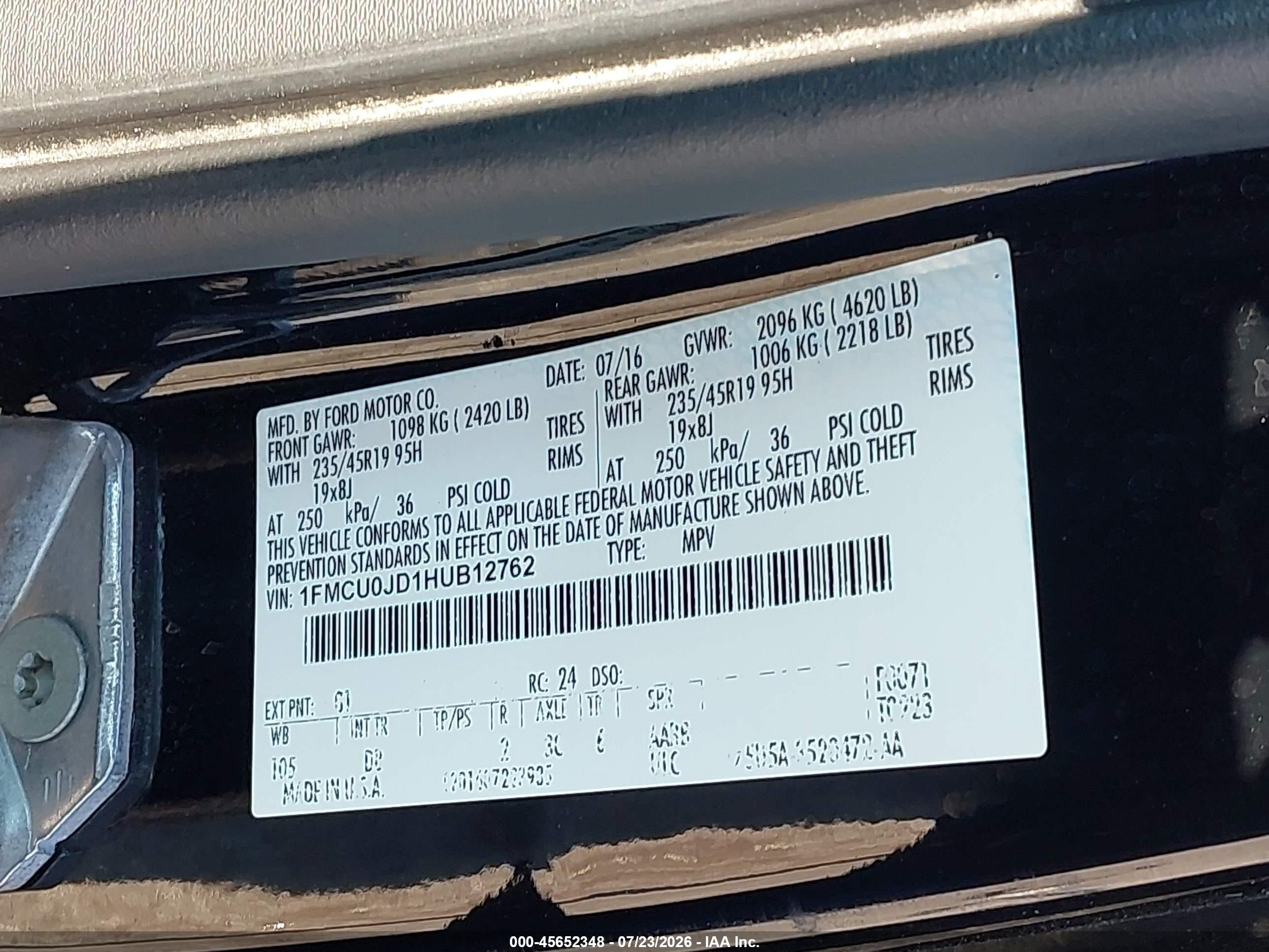 2017 Ford Escape Titanium Black vin: 1FMCU0JD1HUB12762