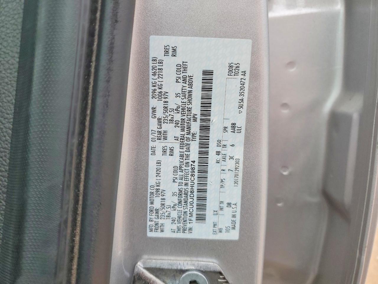 2017 Ford Escape Silver vin: 1FMCU0JD8HUC89874