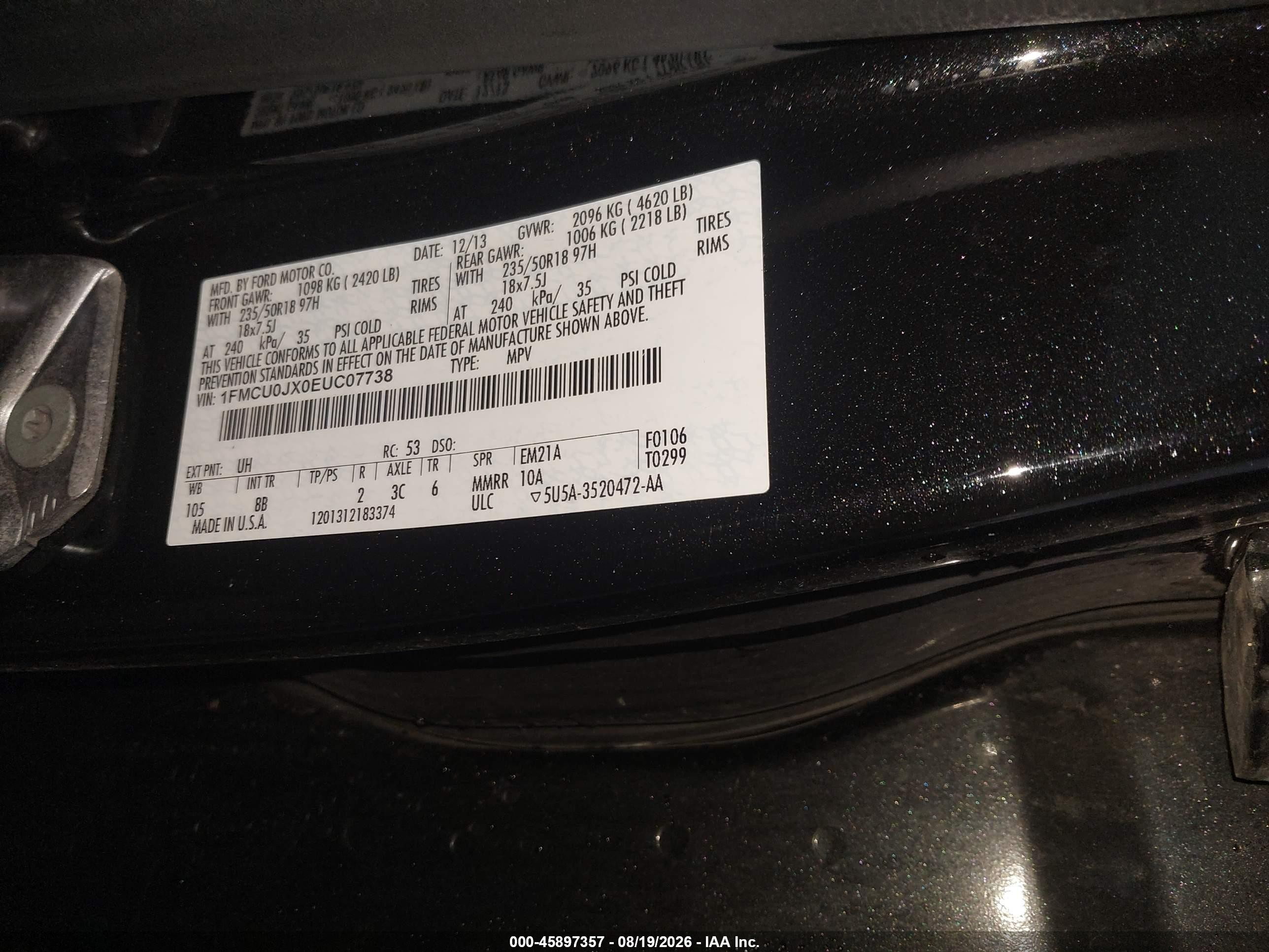 2014 Ford Escape Titanium Black vin: 1FMCU0JX0EUC07738