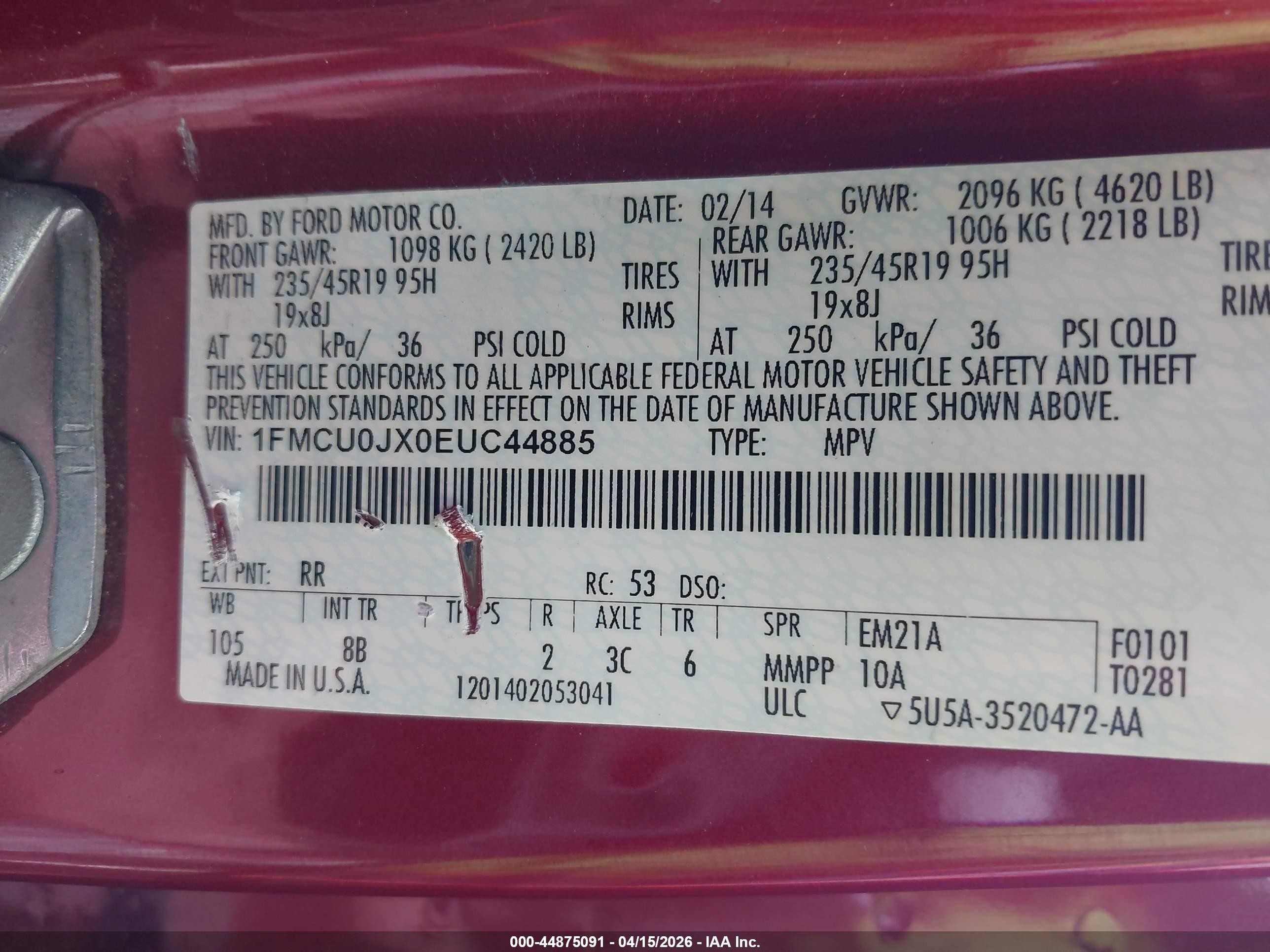 2014 Ford Escape Titanium Red vin: 1FMCU0JX0EUC44885