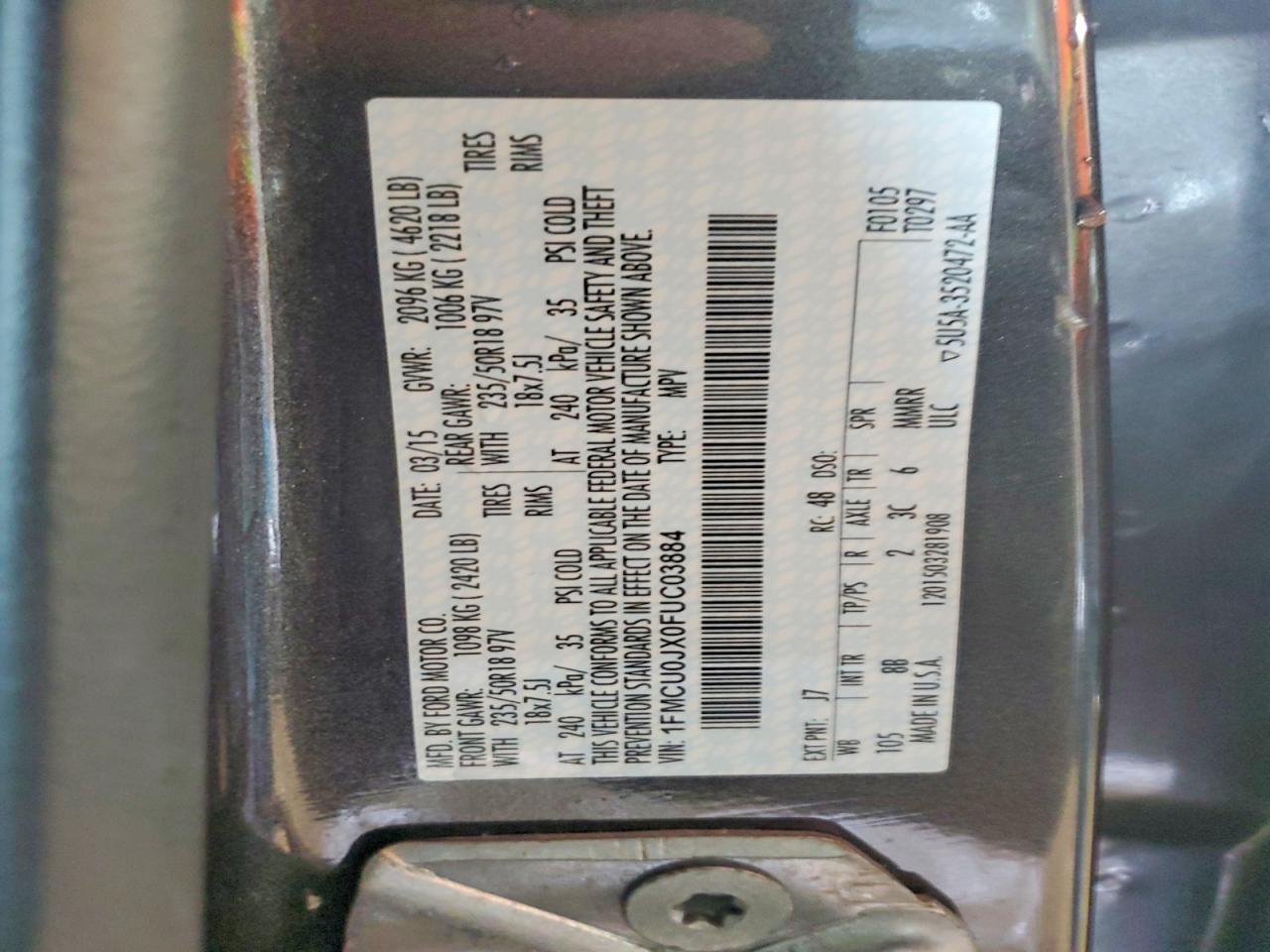 2015 Ford Escape Titanium Gray vin: 1FMCU0JX0FUC03884