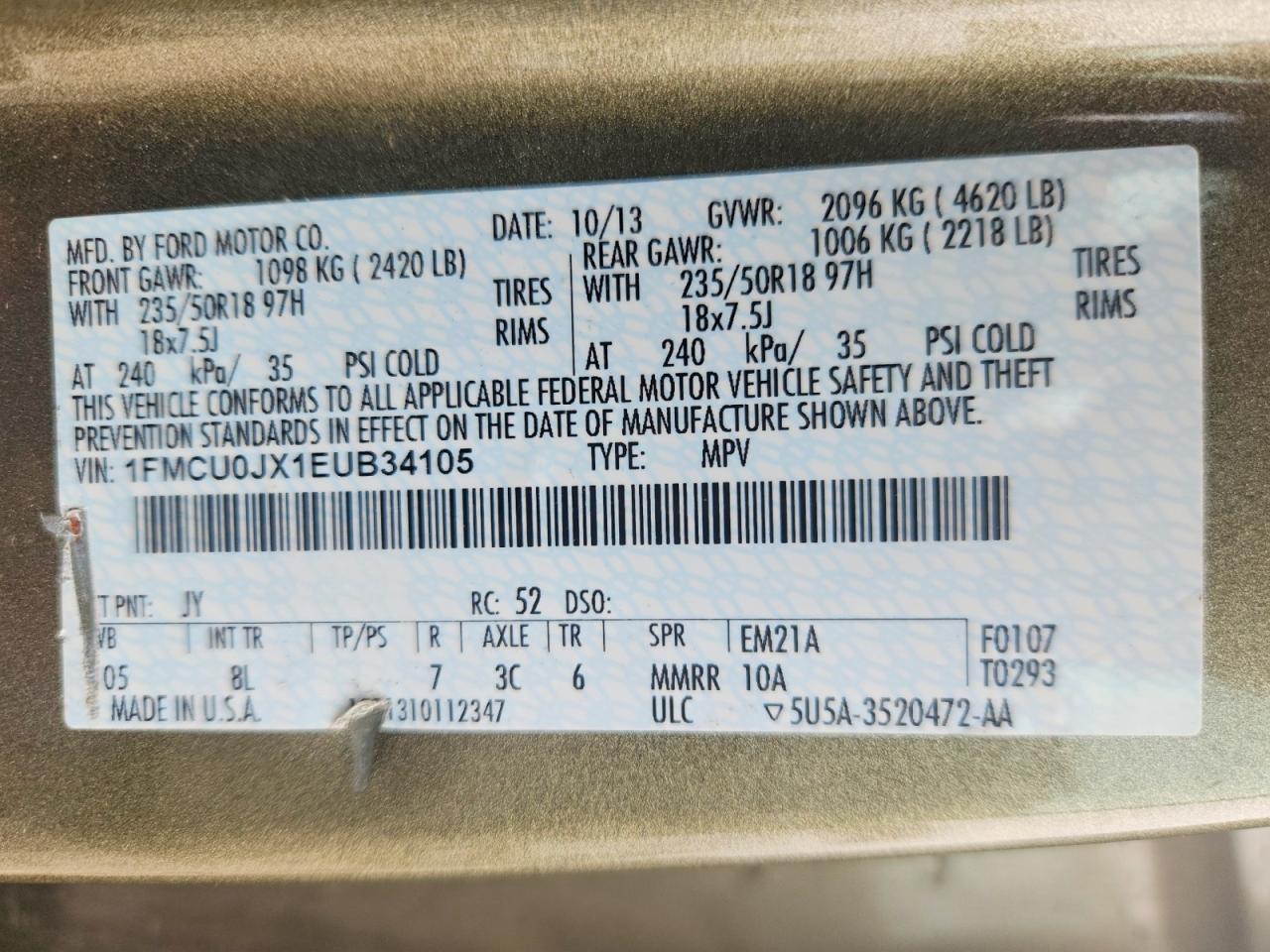 2014 Ford Escape Titanium Green vin: 1FMCU0JX1EUB34105