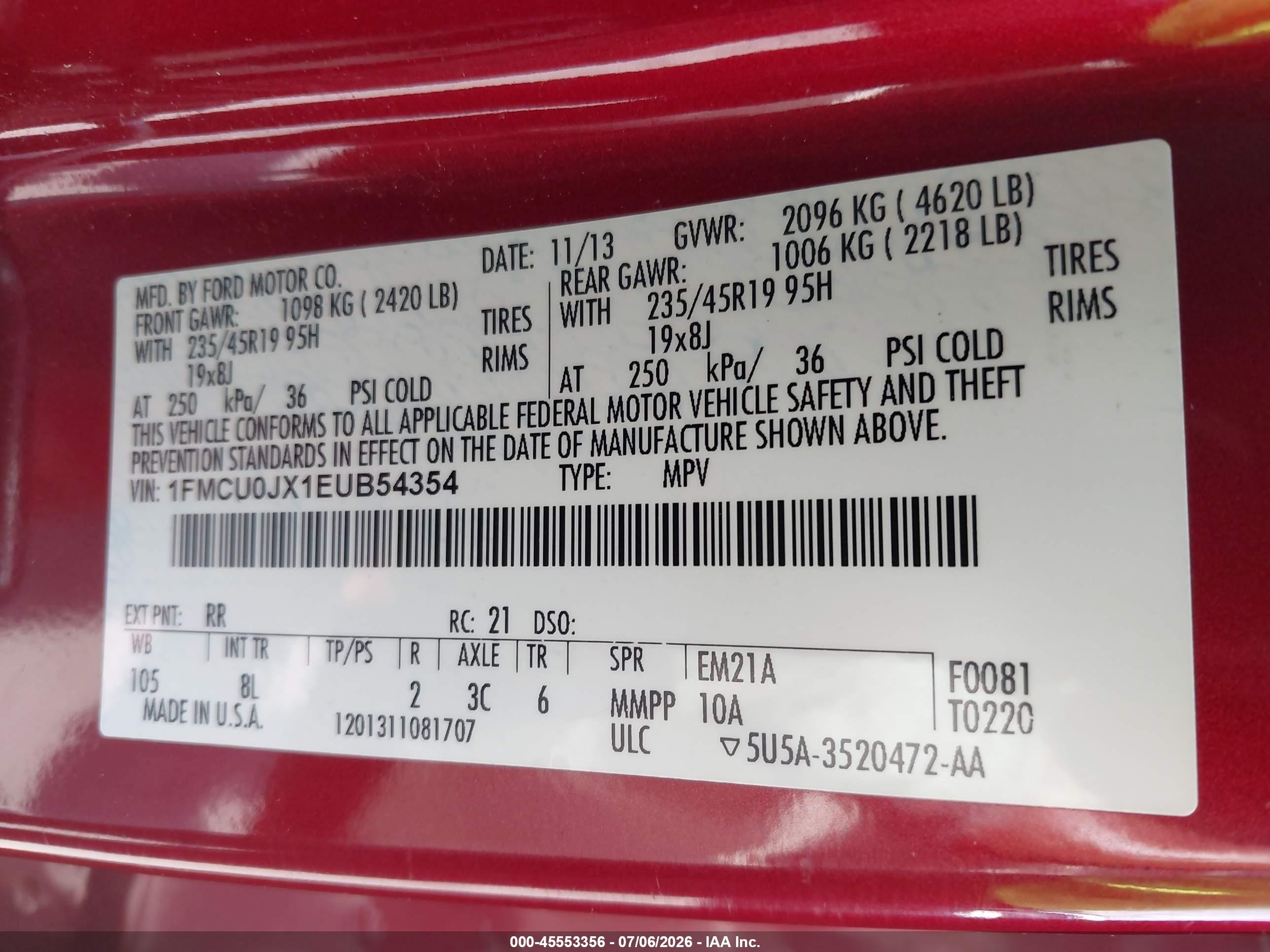 2014 Ford Escape Titanium Red vin: 1FMCU0JX1EUB54354
