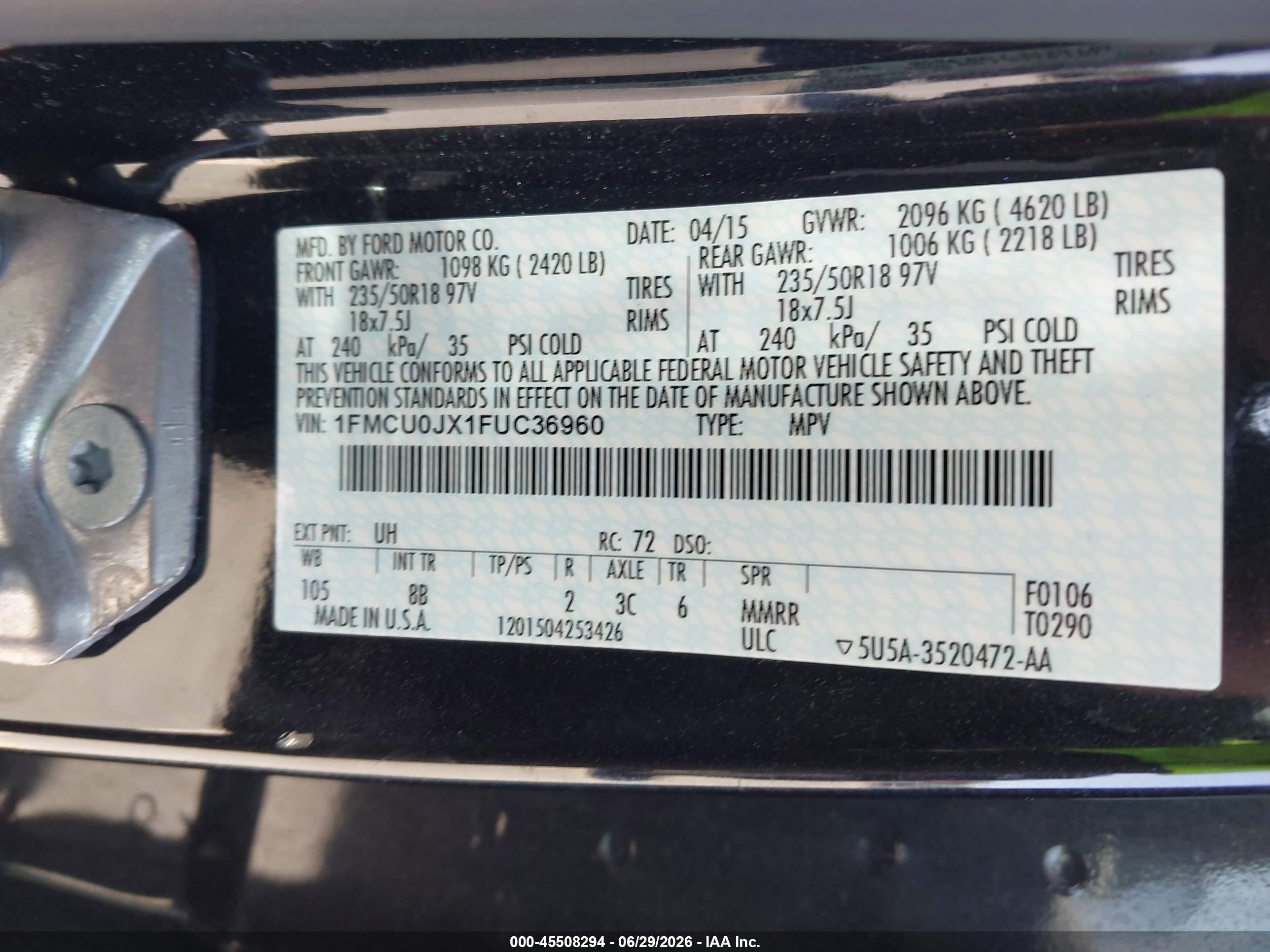 2015 Ford Escape Titanium Black vin: 1FMCU0JX1FUC36960