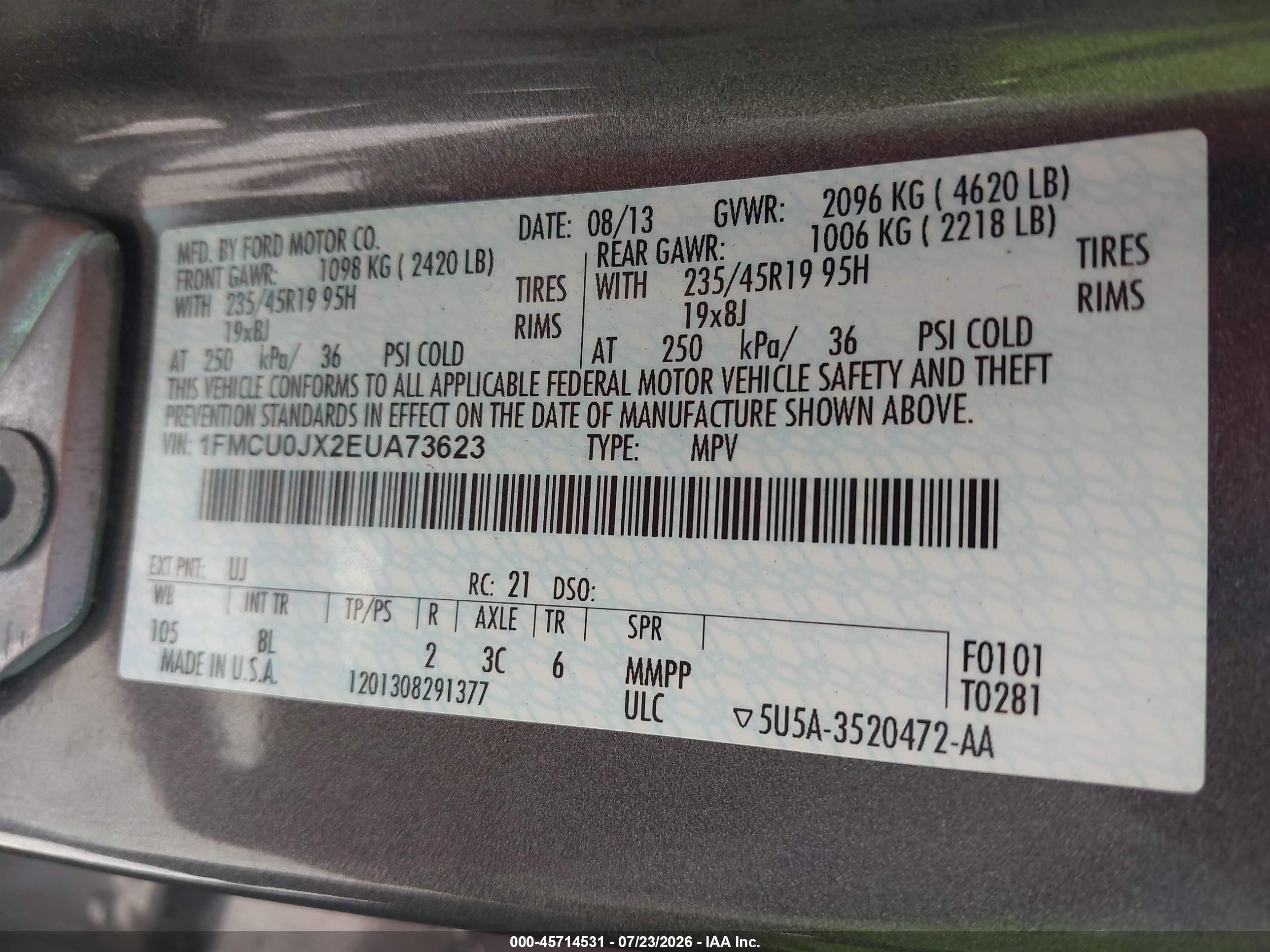 2014 Ford Escape Titanium Gray vin: 1FMCU0JX2EUA73623