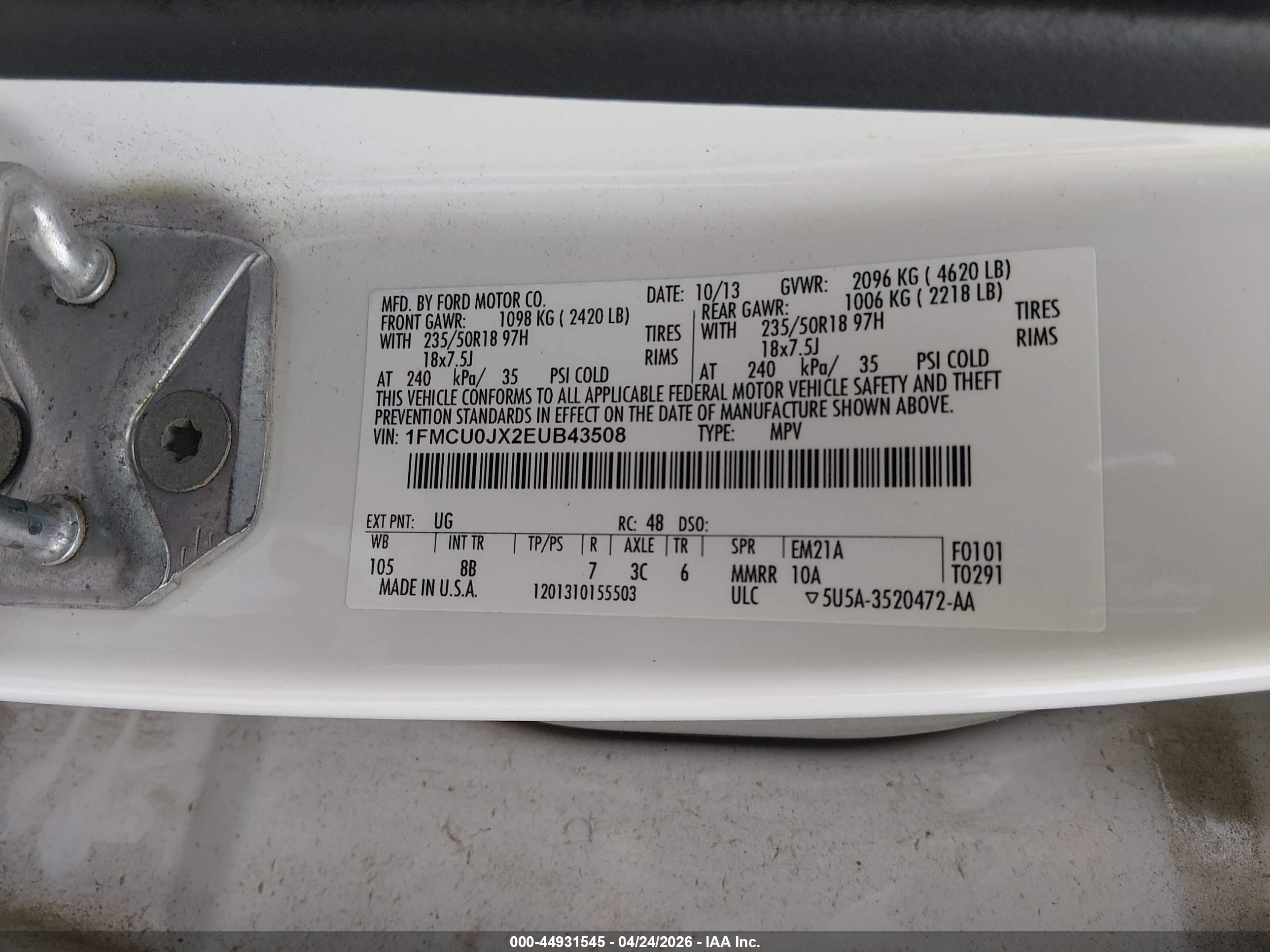 2014 Ford Escape Titanium Белый vin: 1FMCU0JX2EUB43508