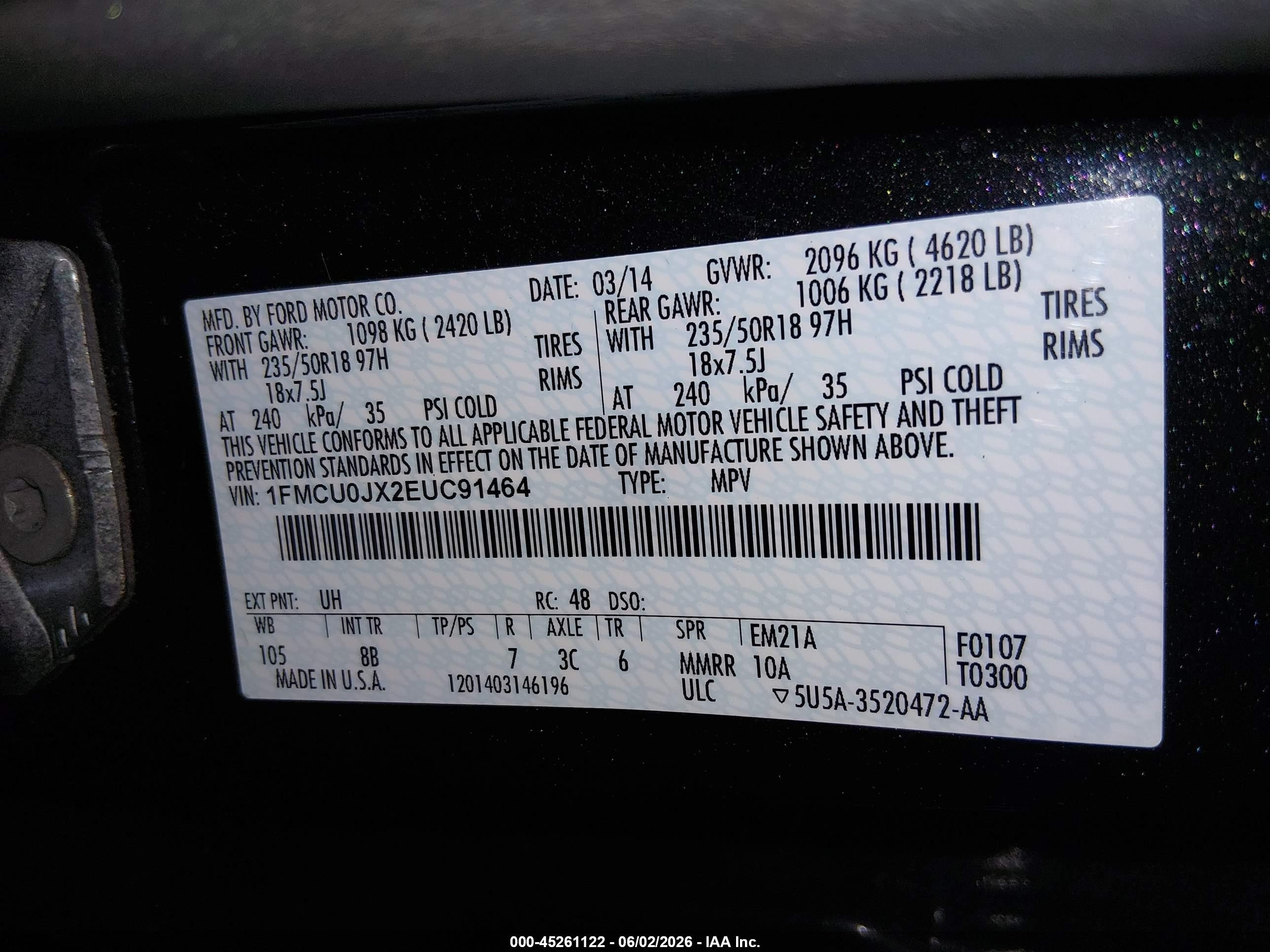 2014 Ford Escape Titanium Black vin: 1FMCU0JX2EUC91464