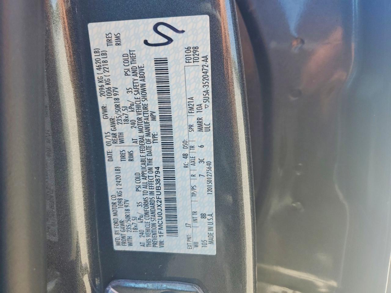 2015 Ford Escape Titanium Gray vin: 1FMCU0JX2FUB38794