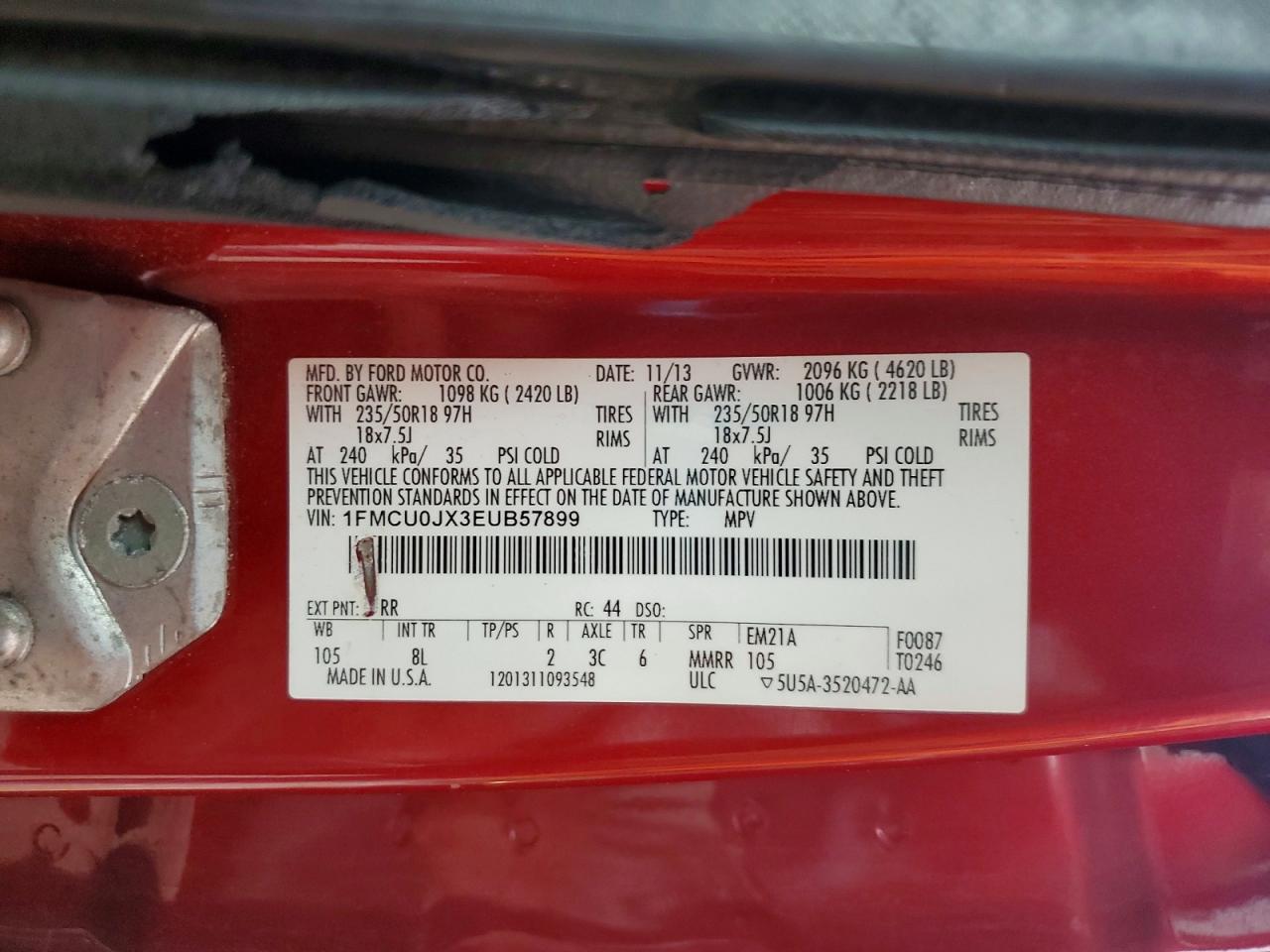 2014 Ford Escape Titanium Red vin: 1FMCU0JX3EUB57899