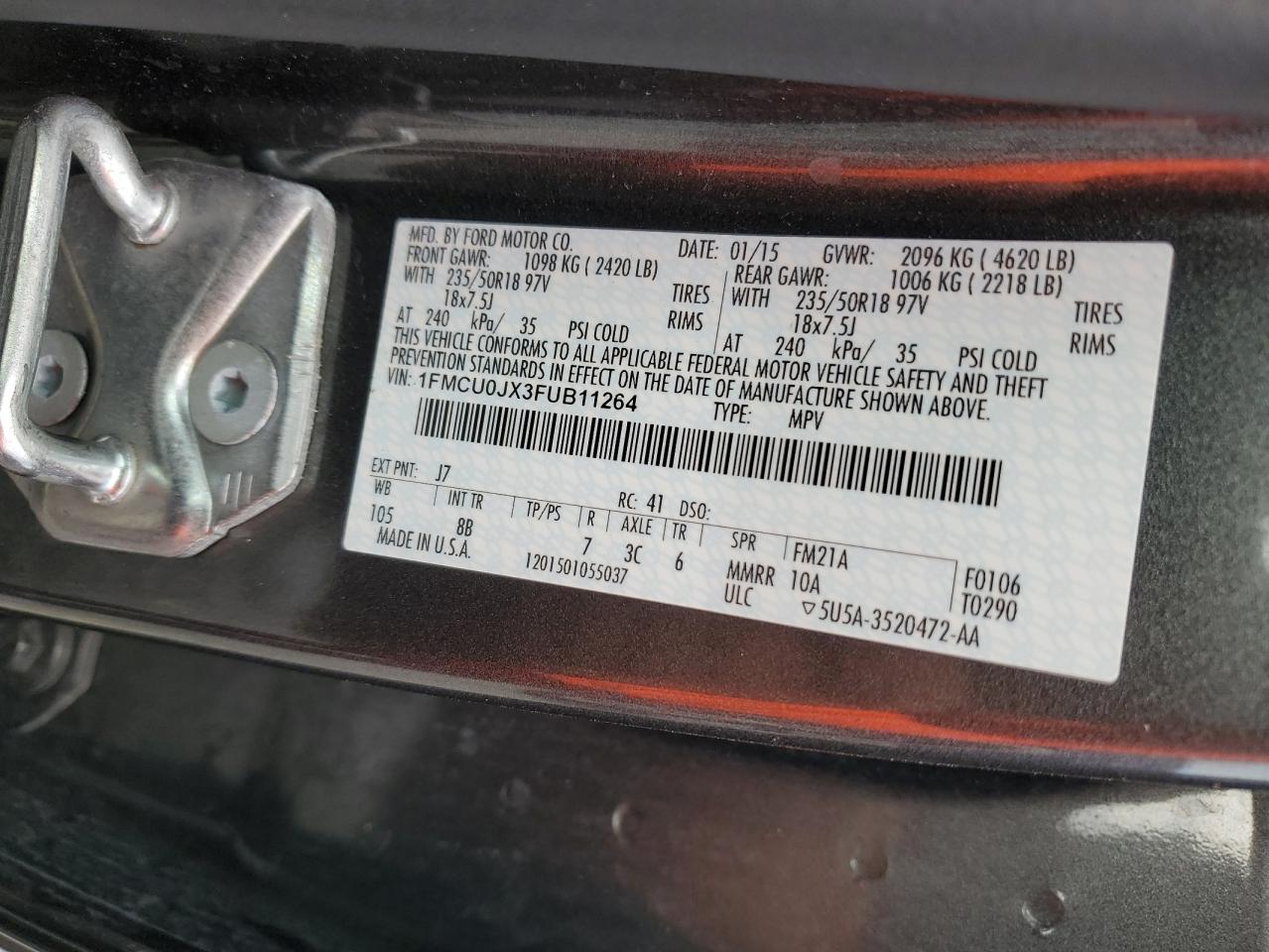 2015 Ford Escape Titanium Серый vin: 1FMCU0JX3FUB11264