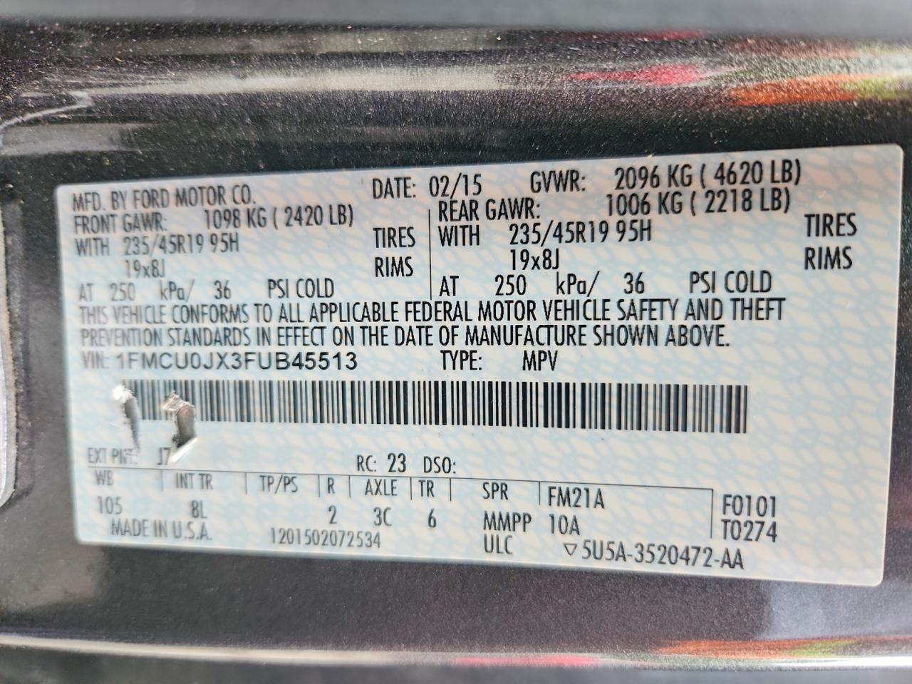 2015 Ford Escape Titanium Gray vin: 1FMCU0JX3FUB45513