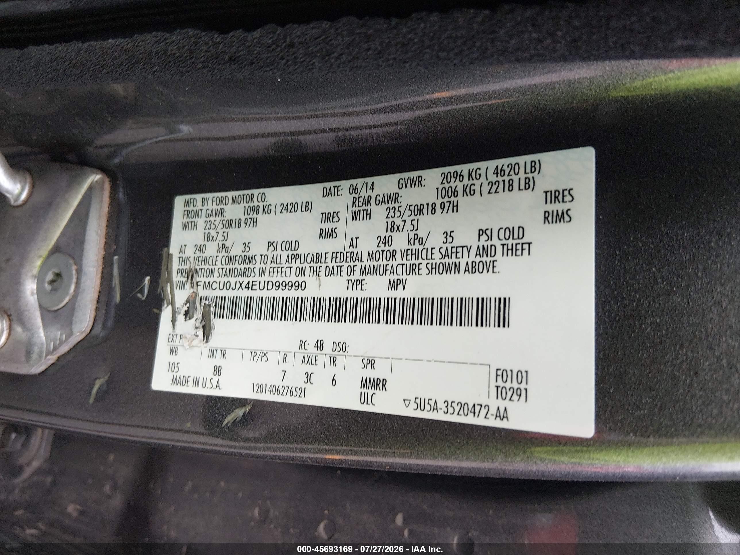 2014 Ford Escape Titanium Серый vin: 1FMCU0JX4EUD99990